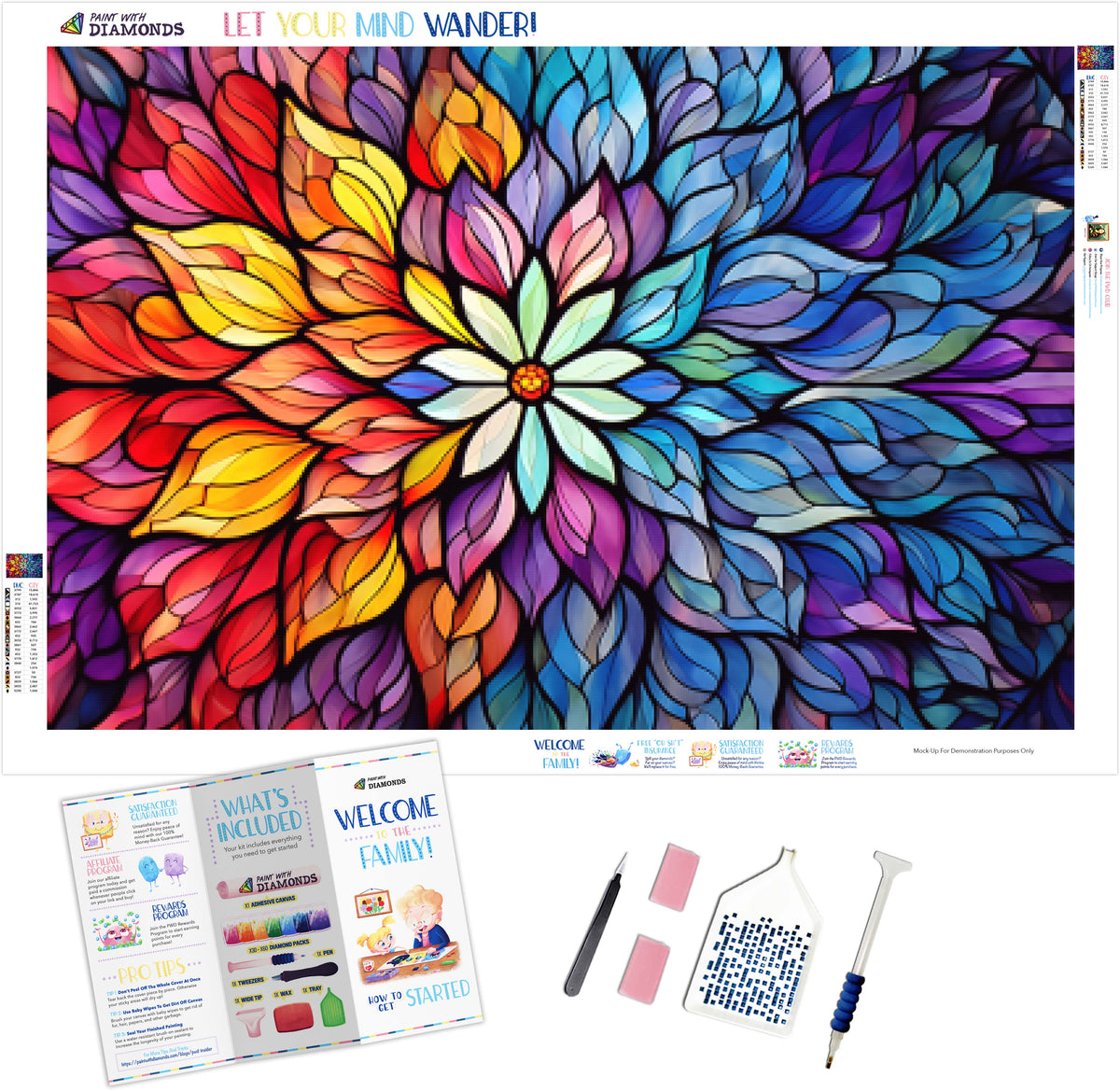 Floral Kaleidoscope Stained Glass Diamond Painting Kit Paint With