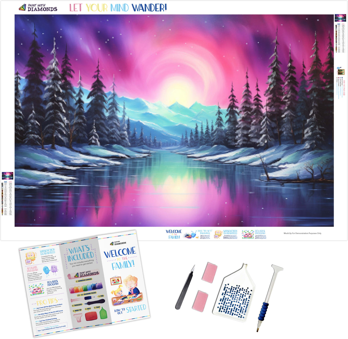 Frozen Lake Shimmering Northern Lights Diamond Painting Kit Paint With