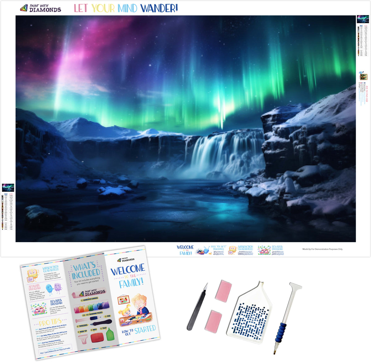 Frozen Waterfall Northern Lights Diamond Painting Kit Paint With