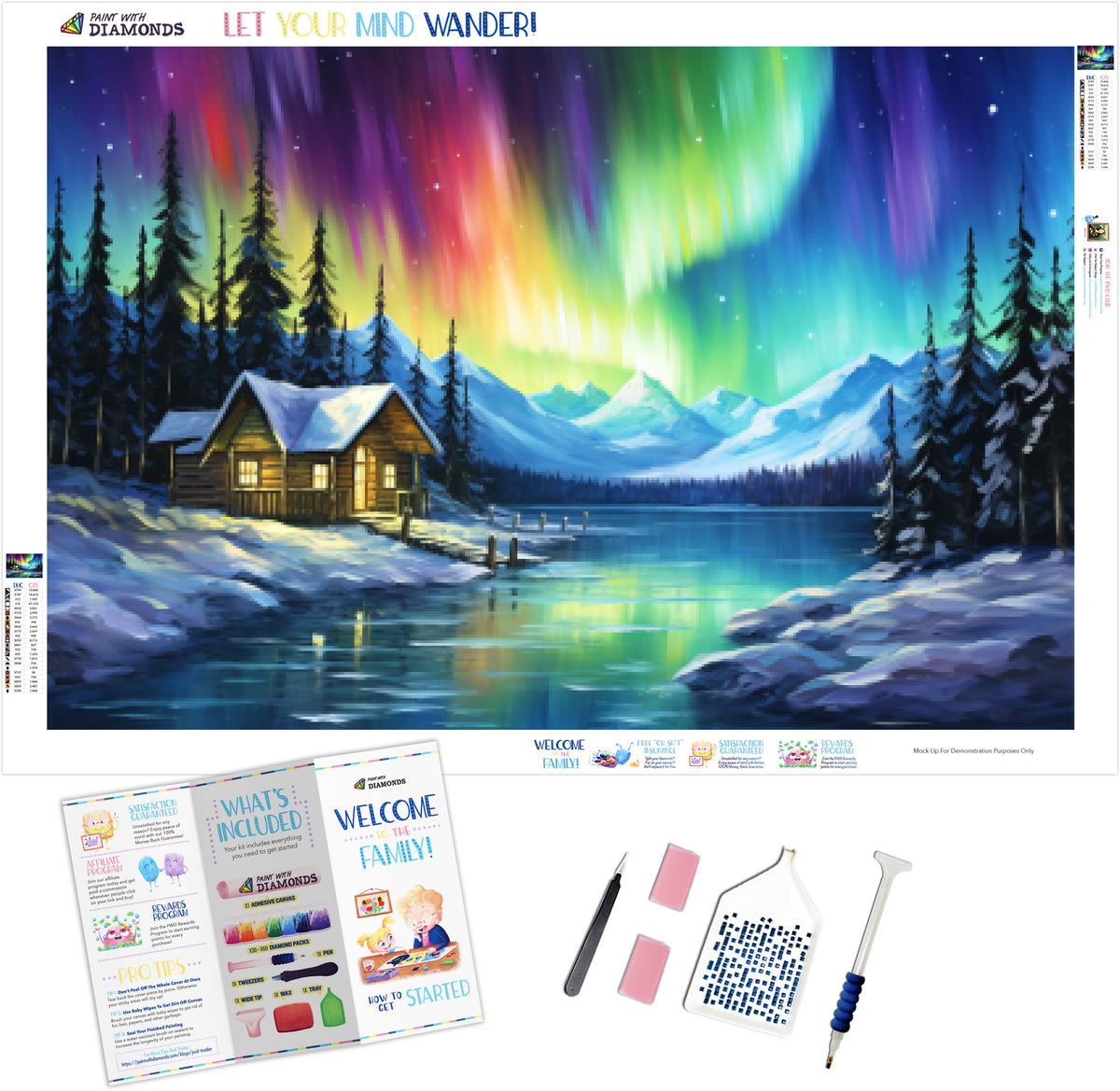 Log Cabin Northern Lights Diamond Painting Kit Paint With Diamonds