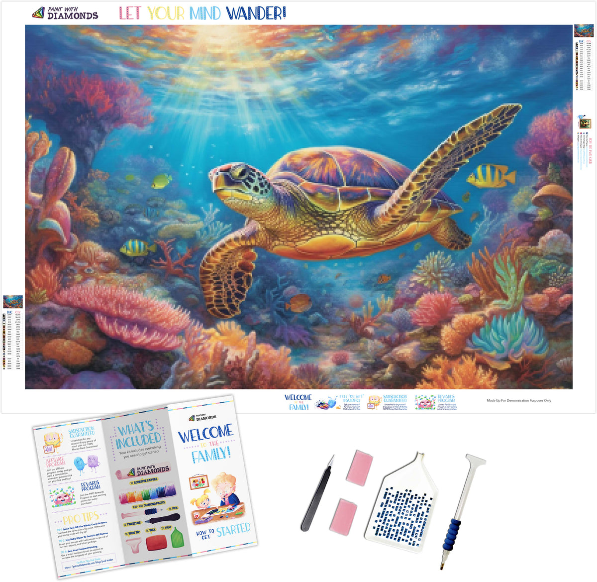 Sea Turtle In Coral Reef Official Diamond Painting Kit, Diamond Art