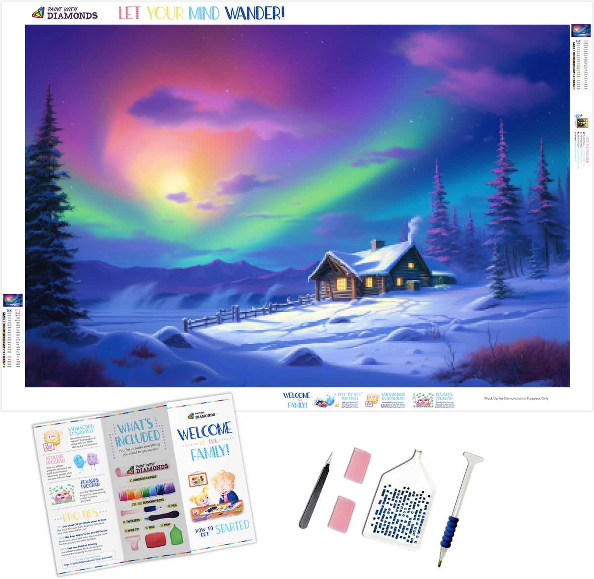 Solitary Cabin Northern Lights Diamond Painting Kit Paint With Paint