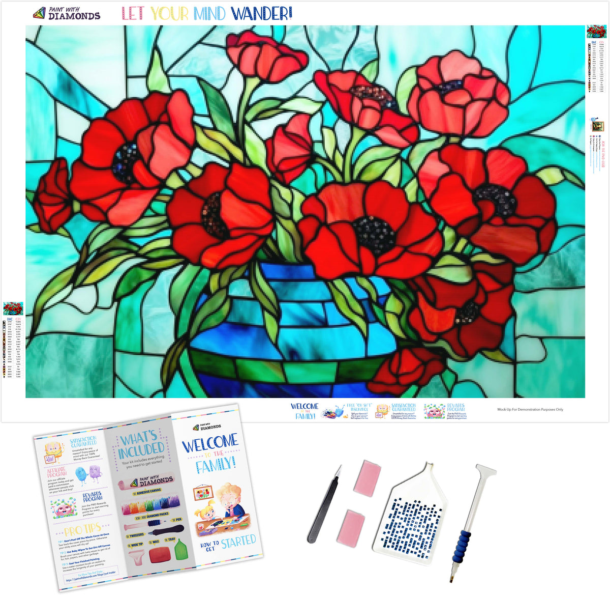 Vase Of Red Poppies Stained Glass Official Diamond Painting Kit ...