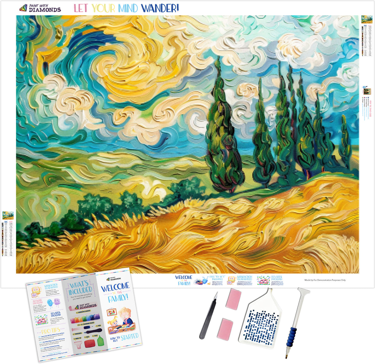 Vibrant Wheat Field with Cypresses Official Diamond Painting Kit ...
