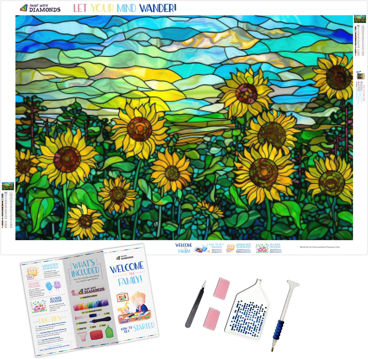 Wild Sunflowers Bright Blue Sky Stained Glass Official Diamond Painting