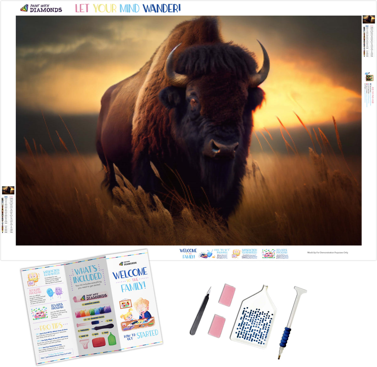 Bison In Grassland Official Diamond Painting Kit Diamond Art Paint