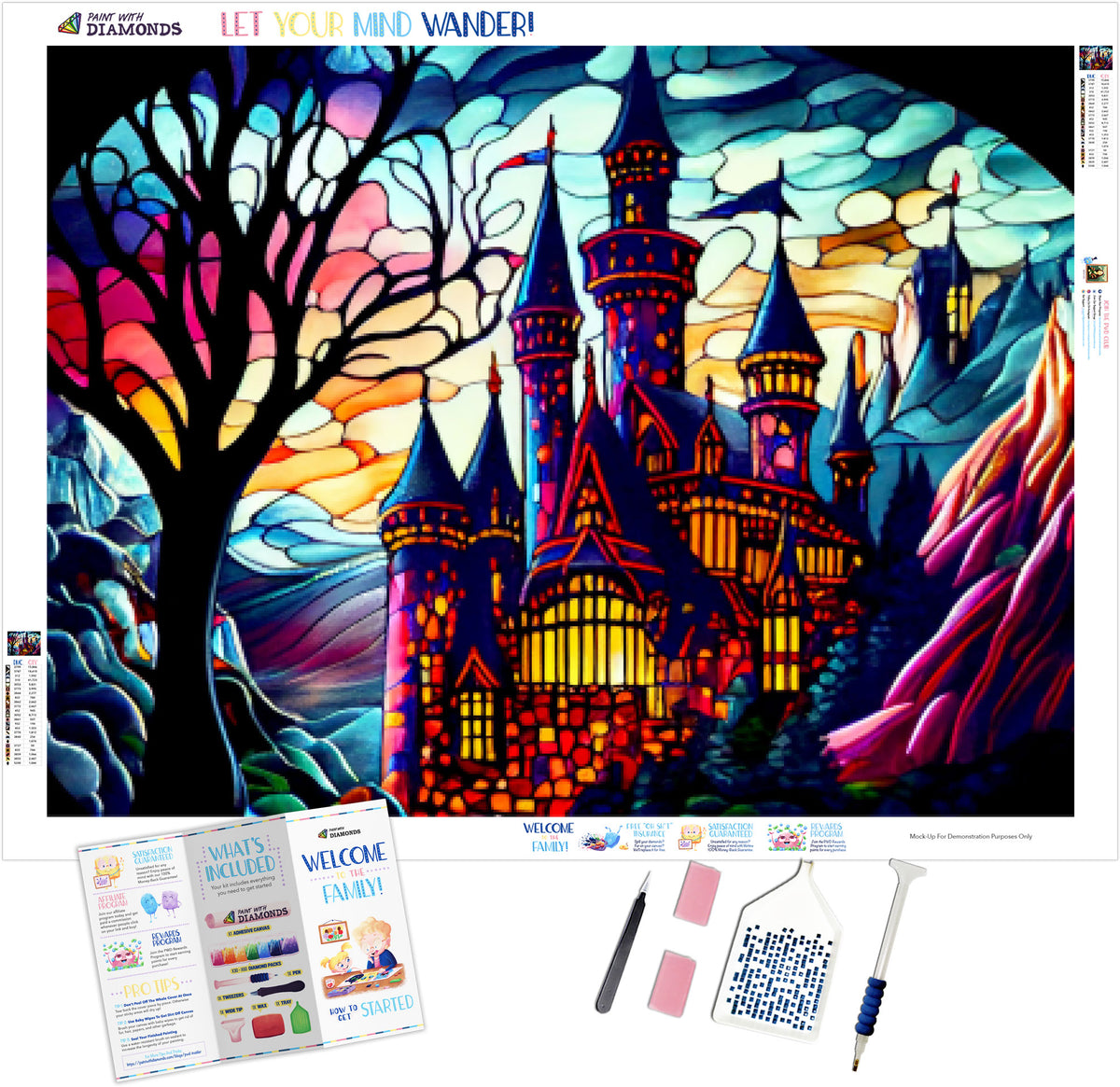 Colorful Castle Stained Glass Official Diamond Painting Kit, Diamond Art