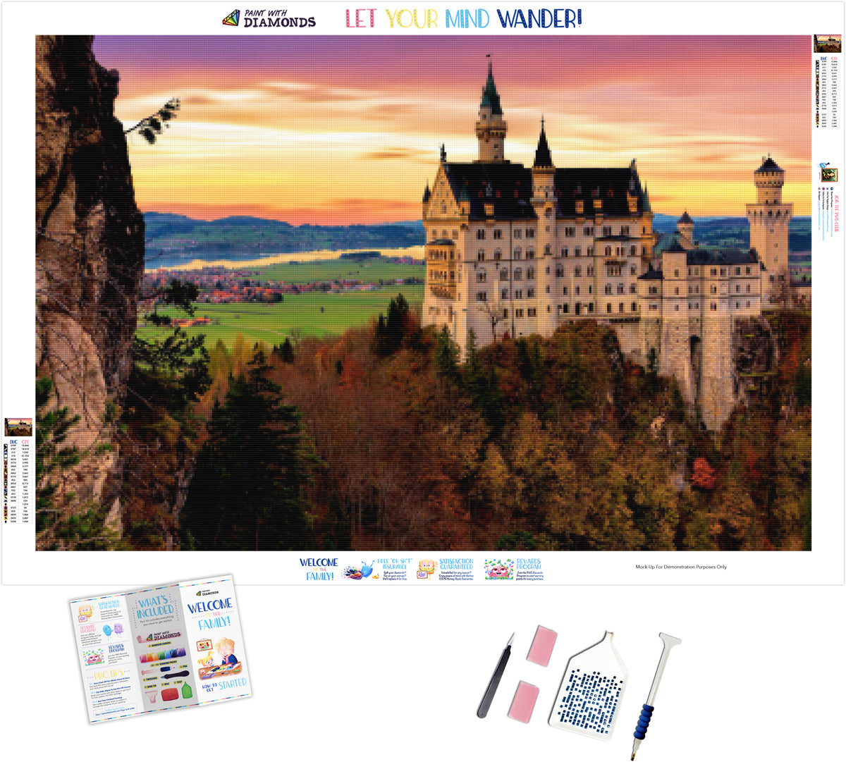 SHEGZHUC Diamond Painting Castello Di Neuschwanstein 50x40 Cm, Kit Paesaggio Con Strass Rotondi, Fai Da Te Per Adulti E Bambini