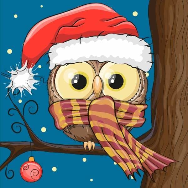 Owl Diamond Painting Kit - Christmas Owl-Square 20x20cm- - Paint With Diamonds