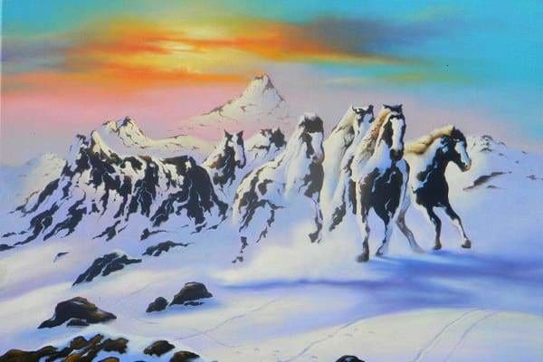 Jim Warren Diamond Painting Kit - Horses In The Snow-Square 20x30cm- - Paint With Diamonds