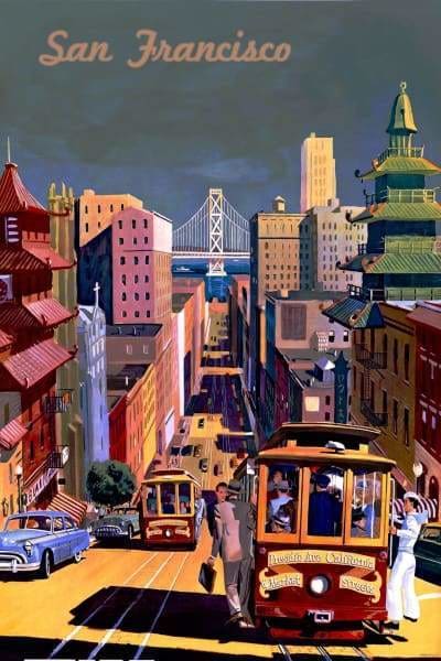 Skyline Diamond Painting Kit - San Francisco Vintage Poster-Square 20x30cm- - Paint With Diamonds