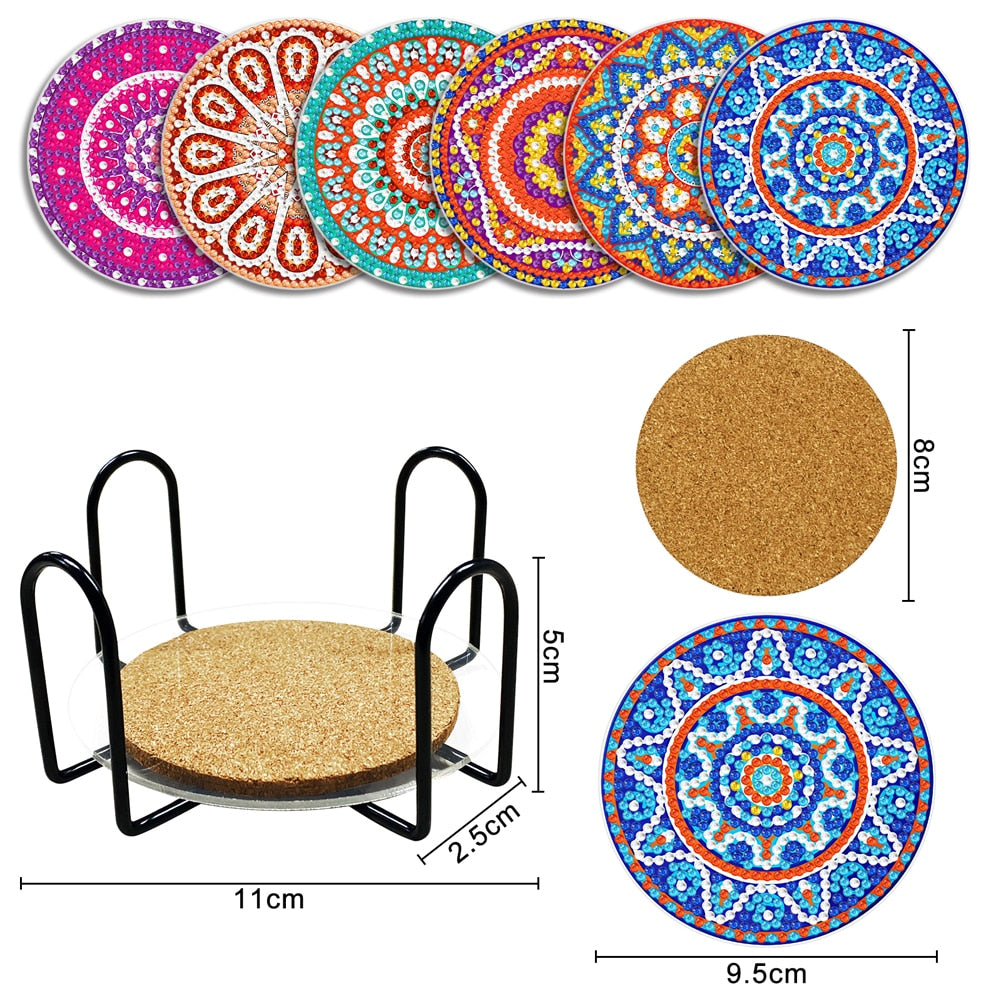 AUAUY Kit 6 Sous-Verres Peinture Diamant DIY – Motifs Mandala & Animaux – Loisir Créatif Adulte Enfant Avec Support