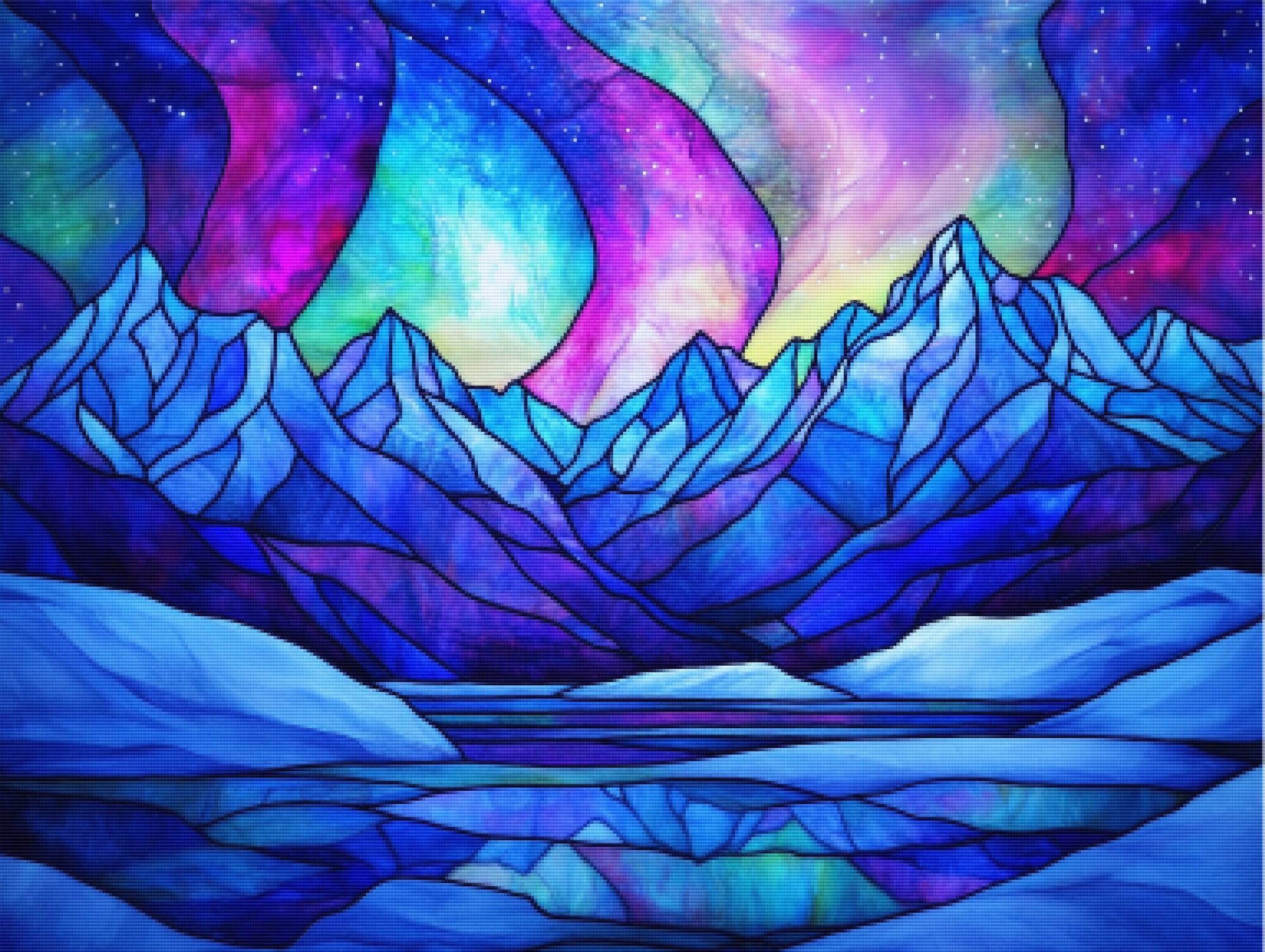 Aurora Borealis Over Snowy Mountains Stained Glass Official