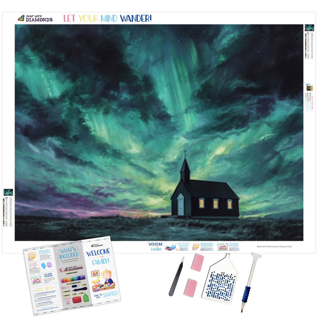 Aurora Over Icelandic Church - Product Mockup 1
