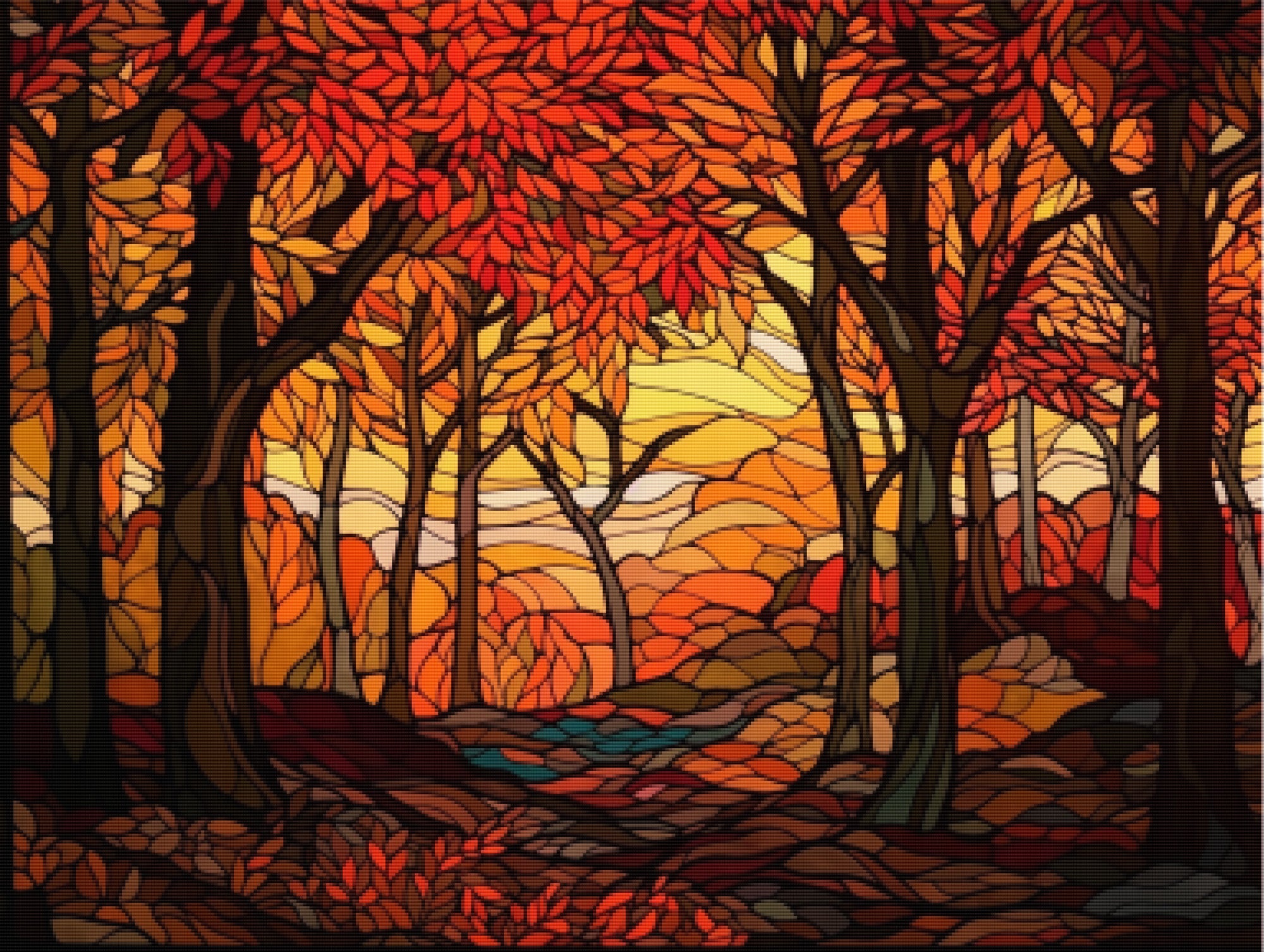 Autumn Forest Scene Stained Glass Official Diamond Painting Kit