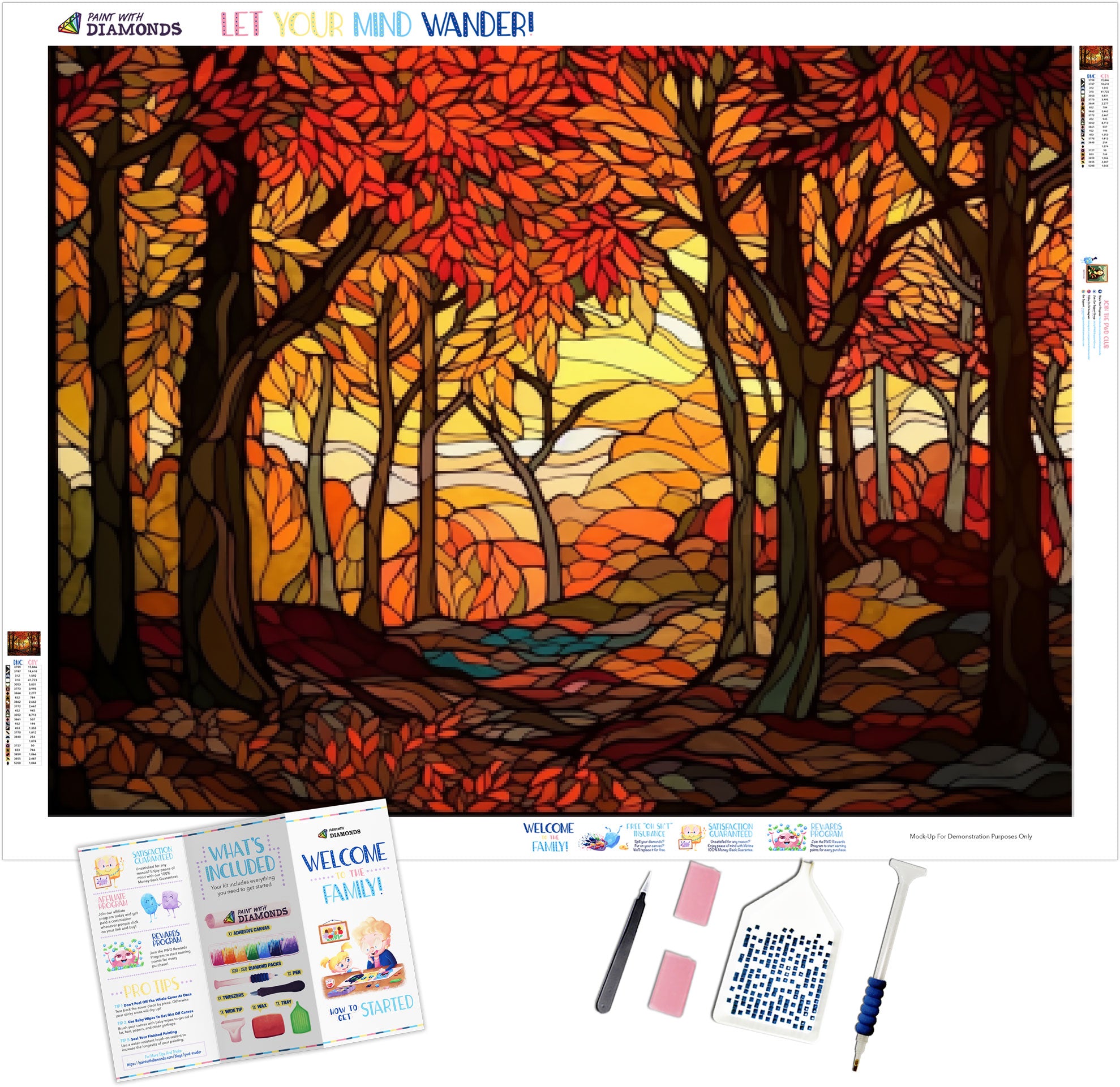 Autumn Forest 秋の森 シーグラス／天然石／フレーム／アート Autumn-Forest-Scene-Stained-