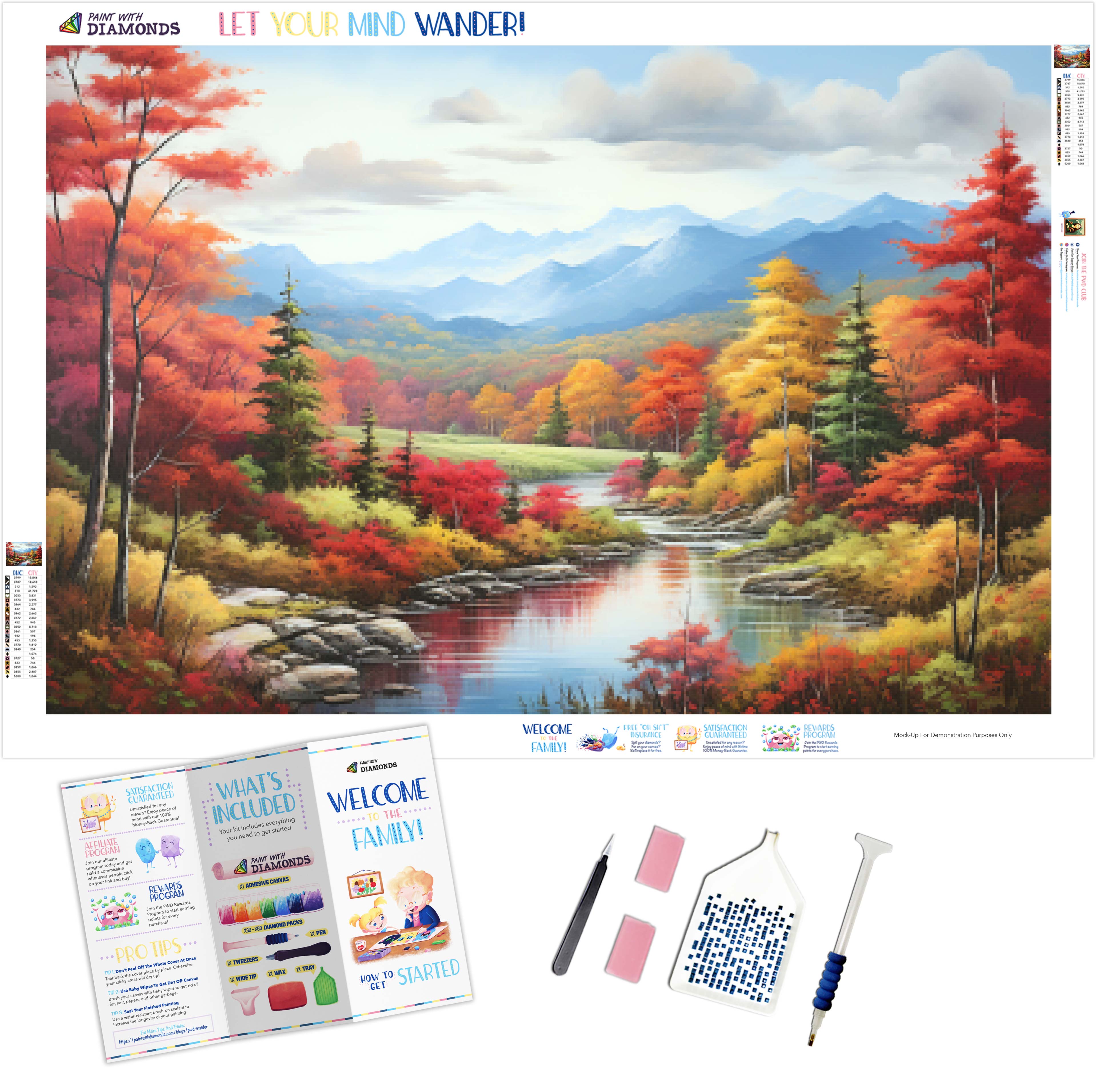 DIAMOND PAINTING KIT FULL DRILL SQUARE MOUNTAIN RIVER 60X40 CM