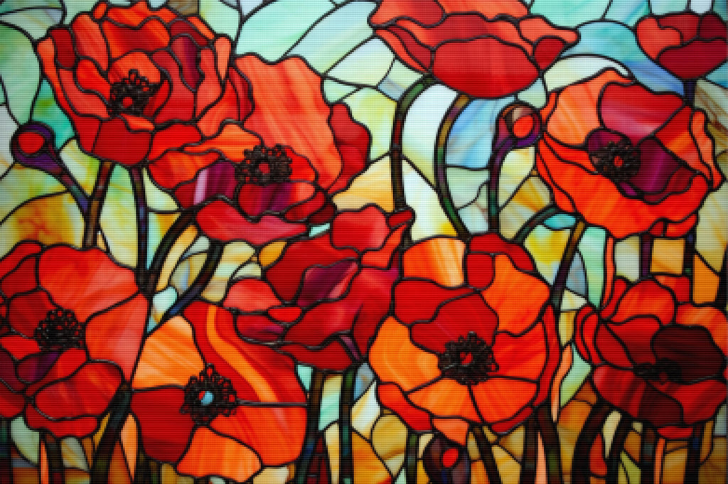 Beautiful Red Poppies Stained Glass Diamond Painting Kit Paint With ...