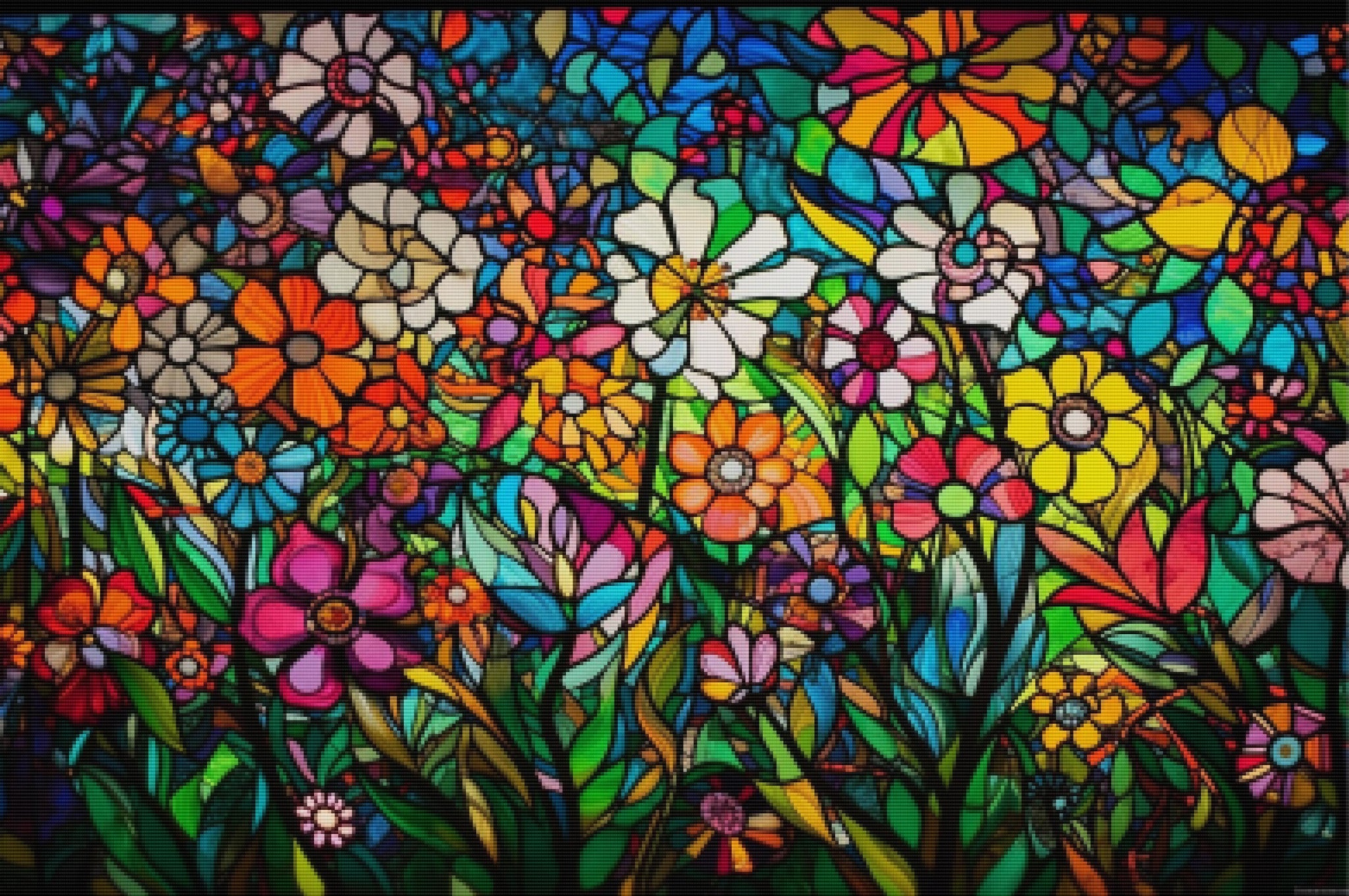Bright Bold Flower Garden Stained Glass Official Diamond Painting