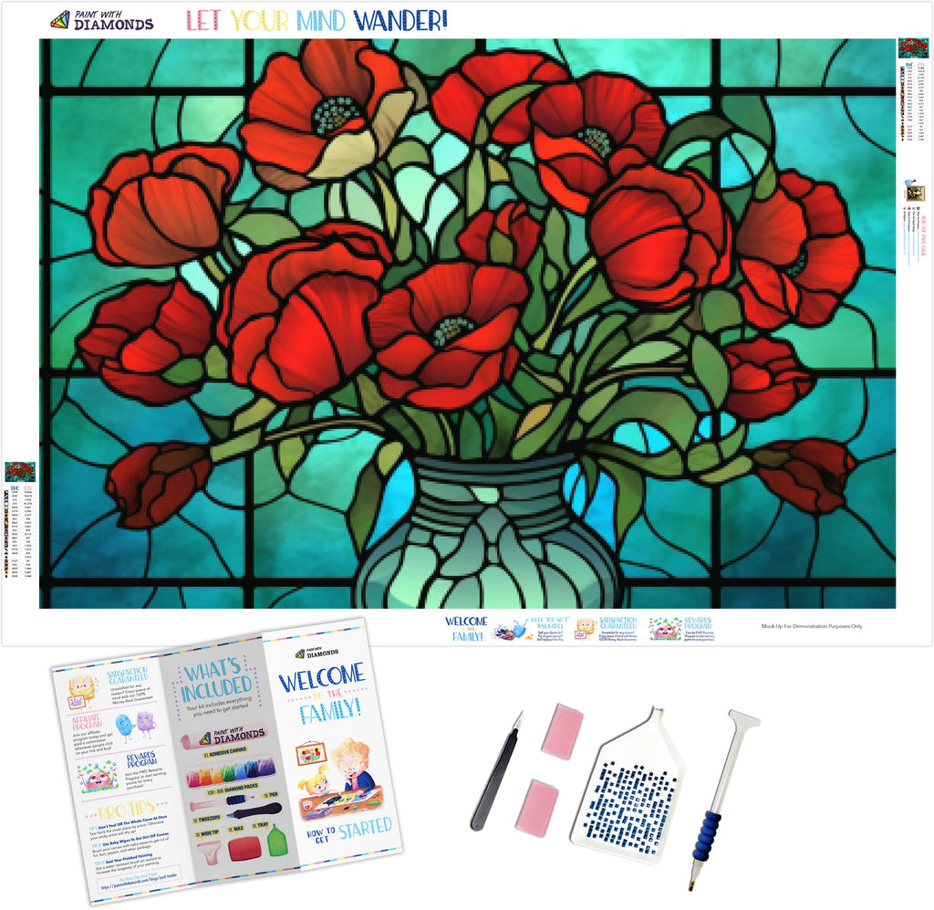 Bright Red Poppies Stained Glass Official Diamond Painting Kit ...