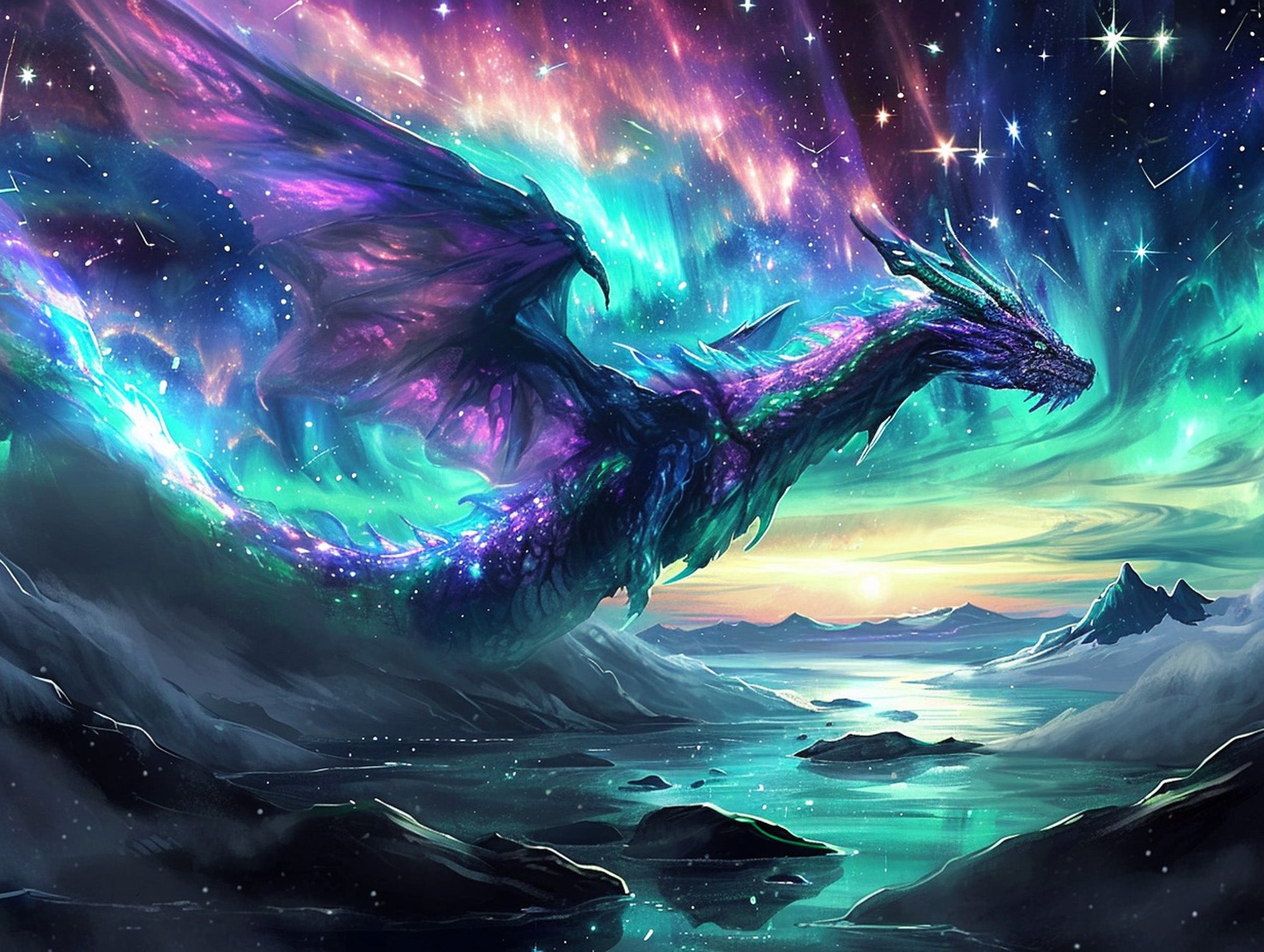 Celestial Dragon in the Aurora Sky Official Diamond Painting Kit