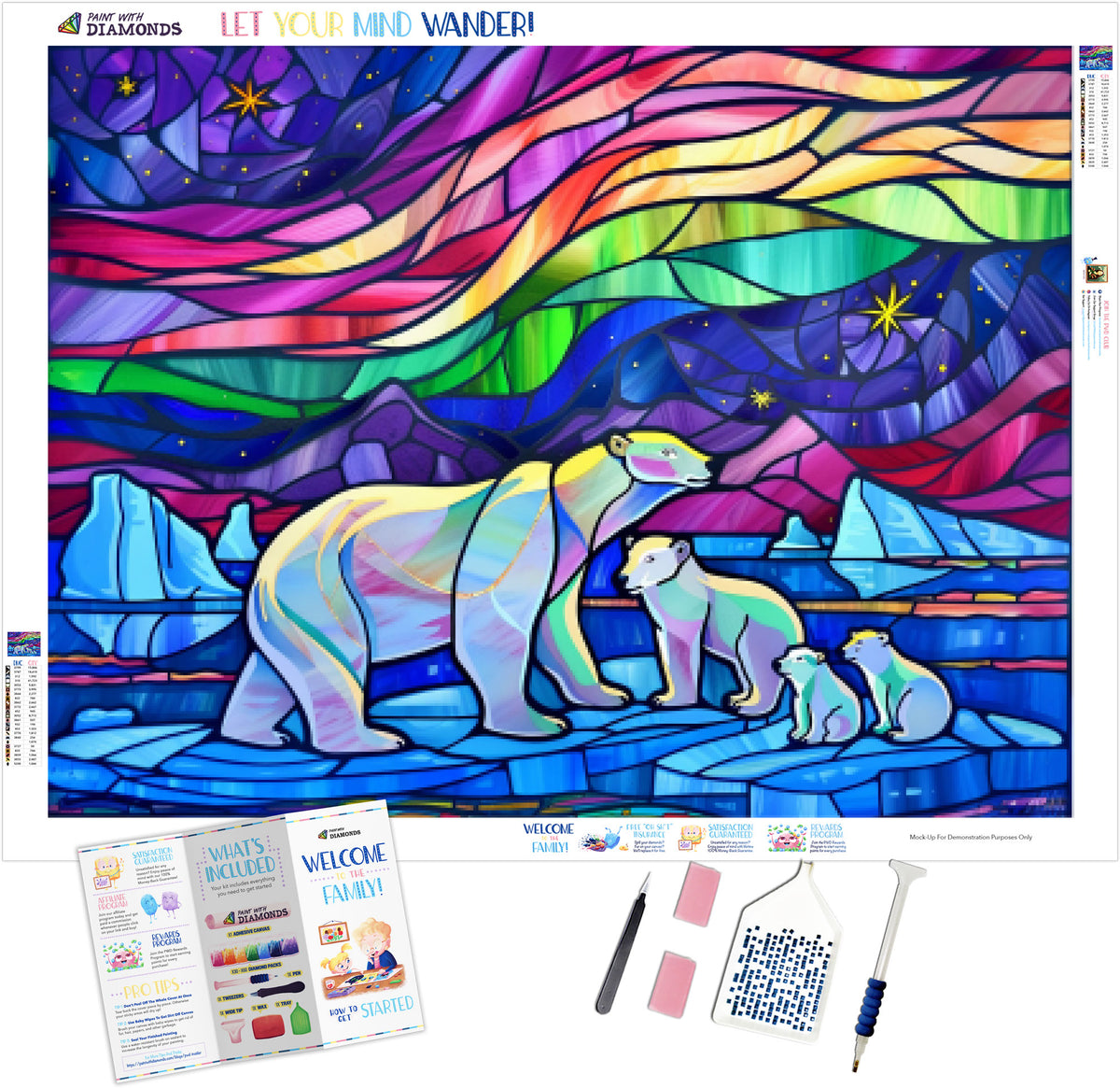 Colorful Aurora Polar Bears Official Diamond Painting Kit | Diamond Art ...