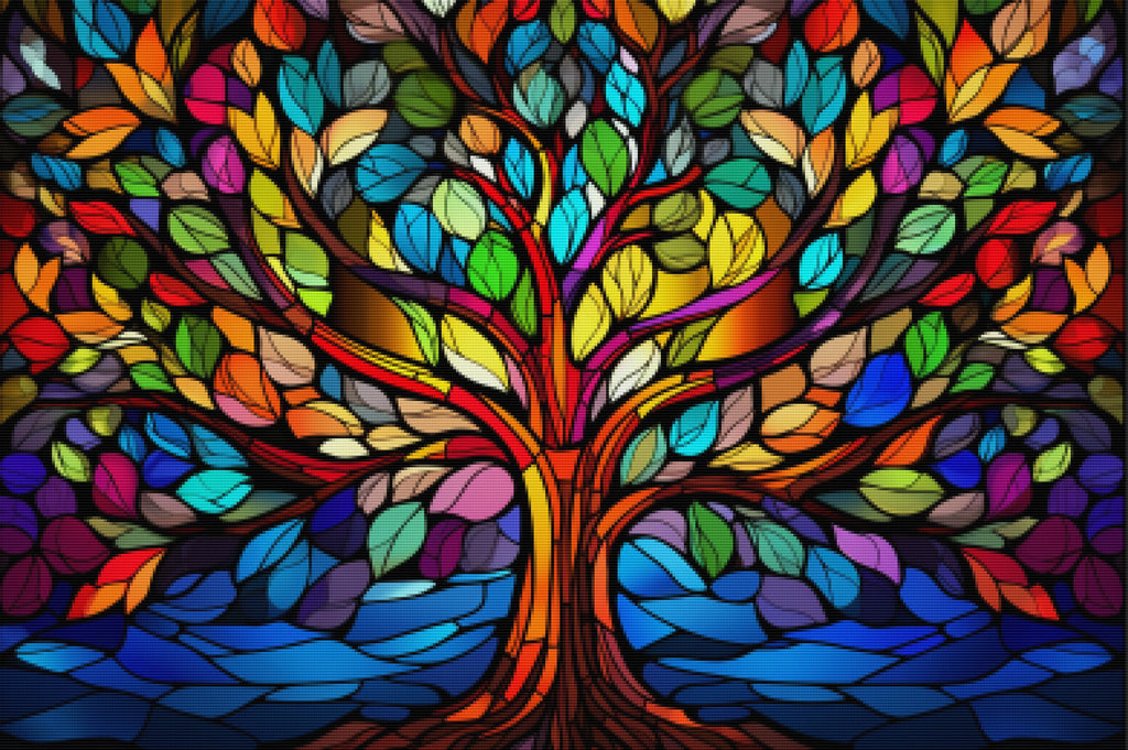 Colorful Tree Of Life Stained Glass Diamond Painting Kit Paint With ...