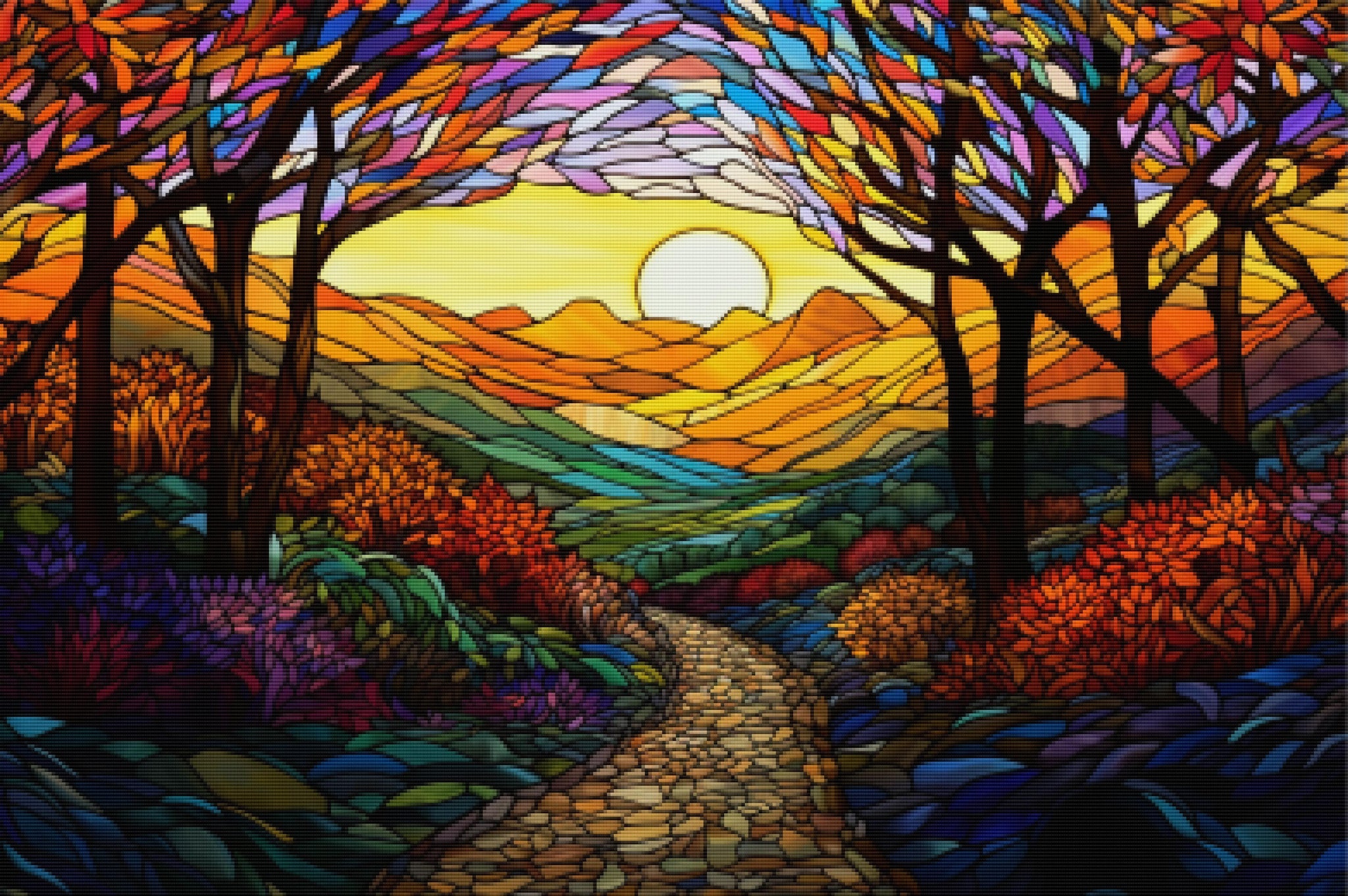 Colorful Winding Mountain Path Stained Glass Diamond Painting Kit