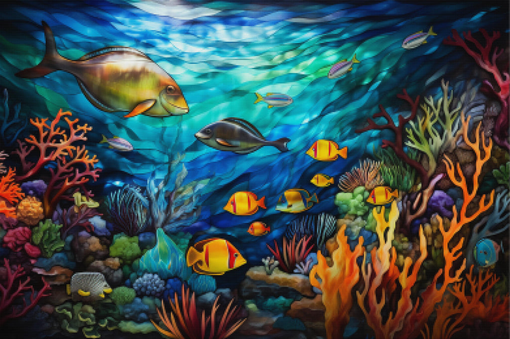 Coral Reefs And Fishes Stained Glass Diamond Painting Kit Paint With ...