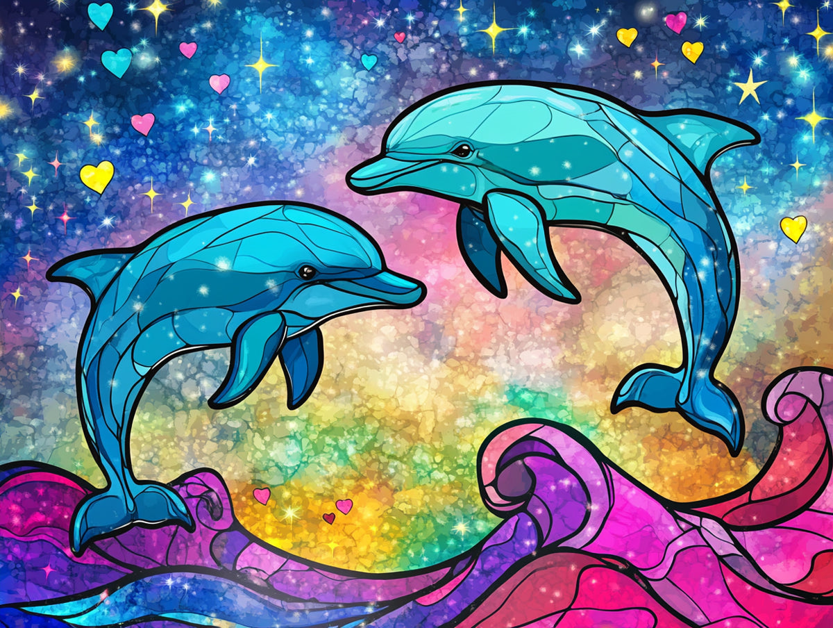 Cosmic Dolphin Splash Official Diamond Painting Kit | Diamond Art
