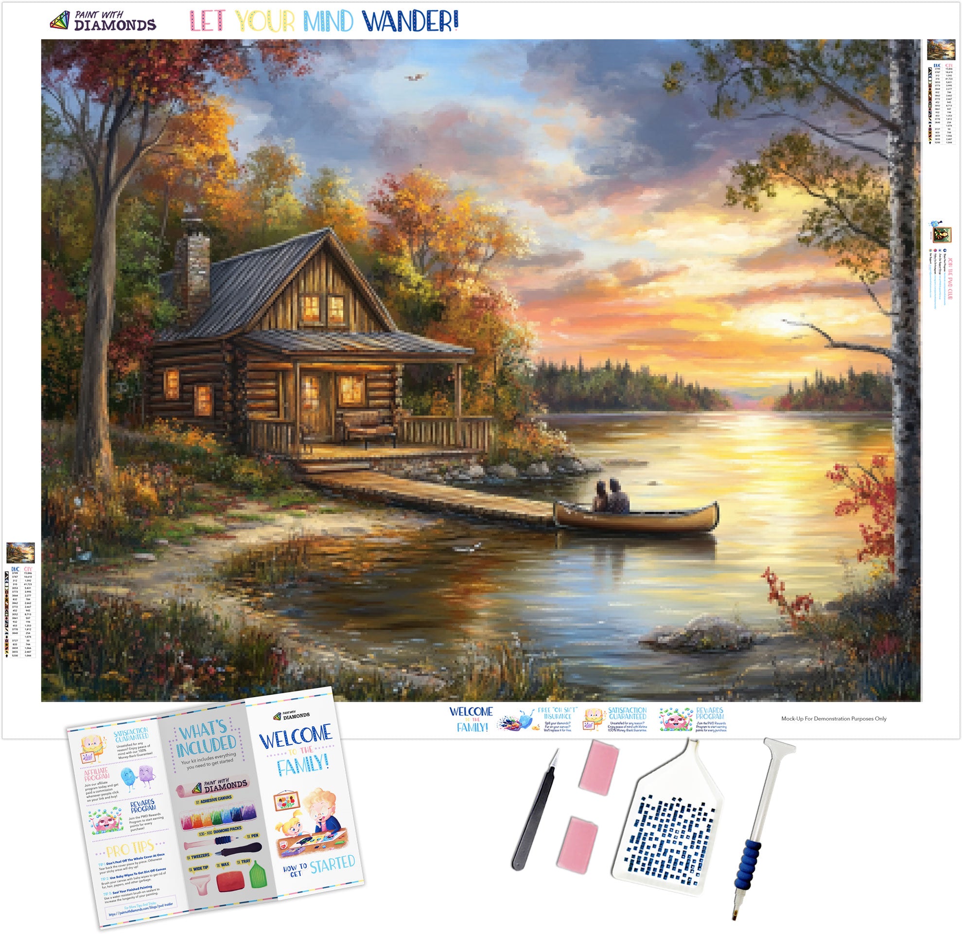 Cozy Log Cabin By A Pristine Lake Official Diamond Painting Kit