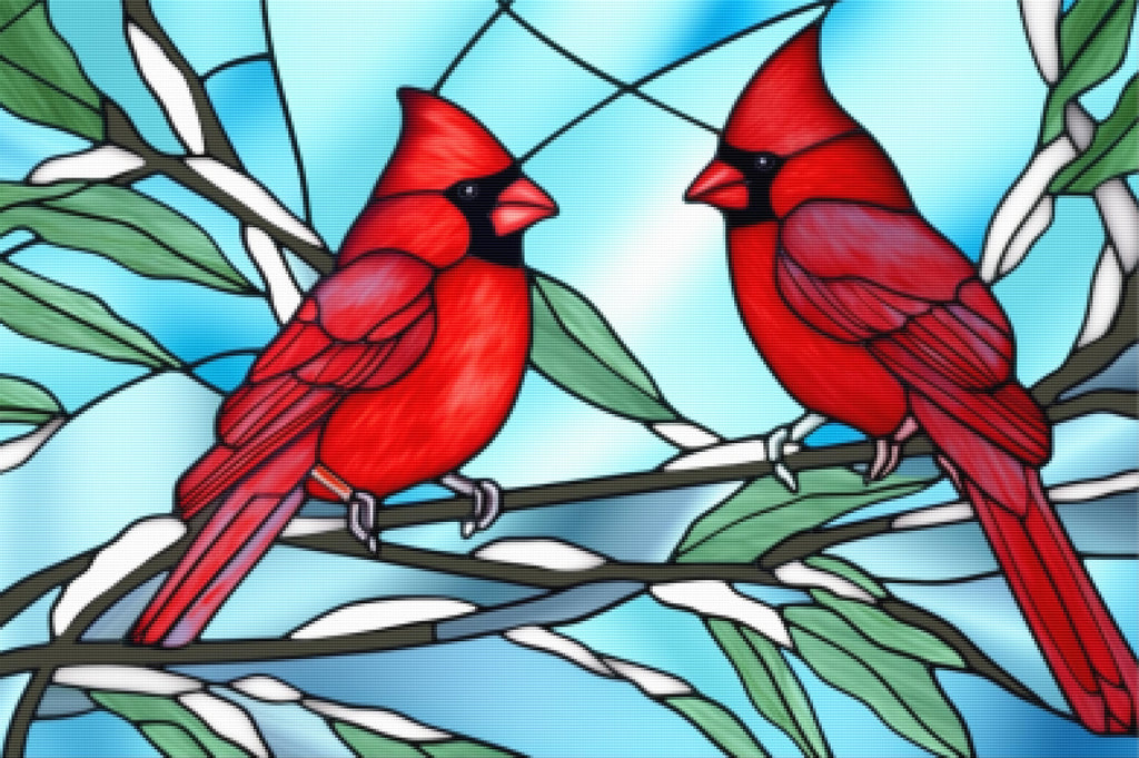 Crimson Cardinals Perched On Pine Branch Diamond Painting Kit Paint ...