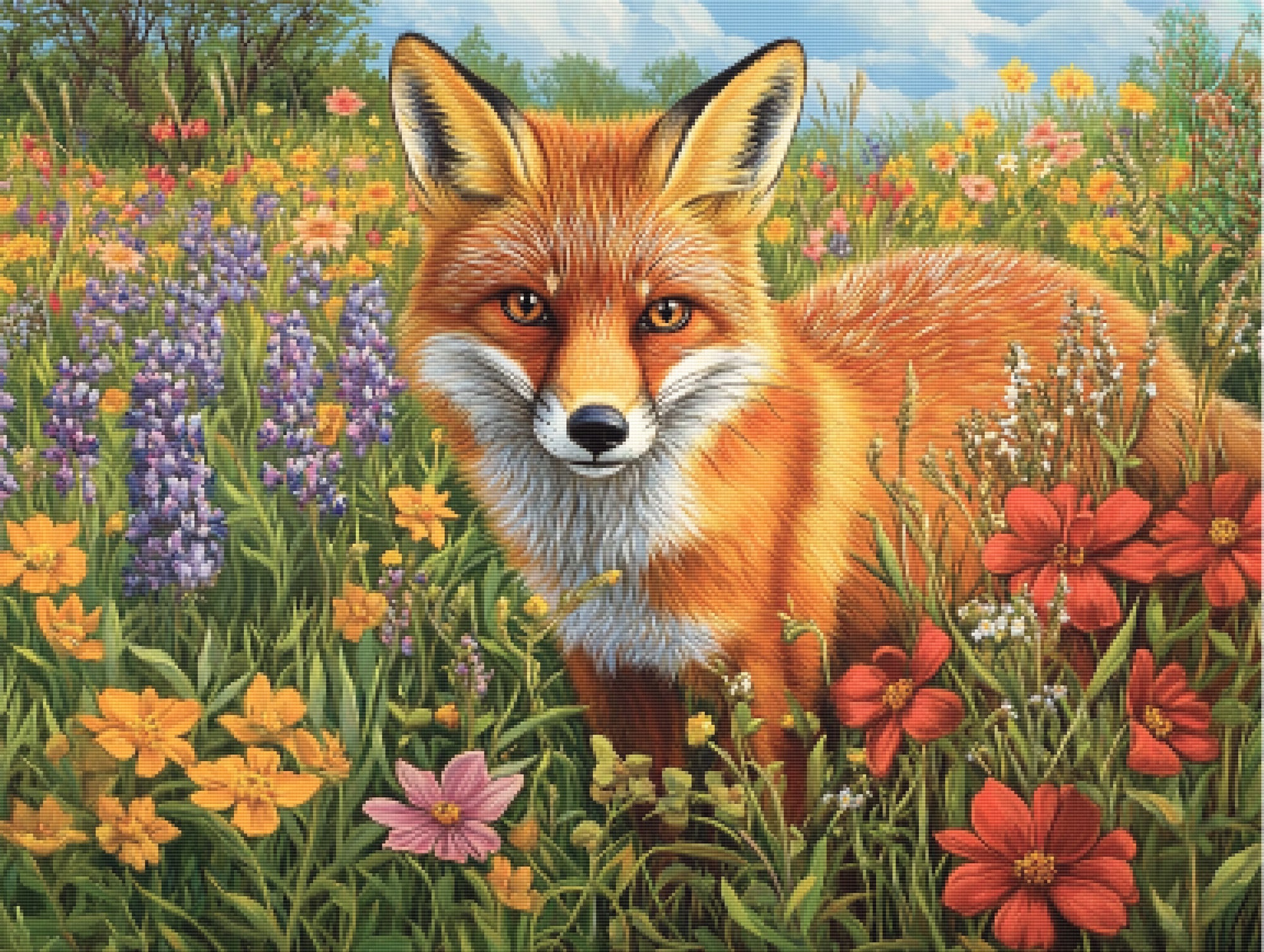 Curious Fox in a Flowering Field Official Diamond Painting Kit