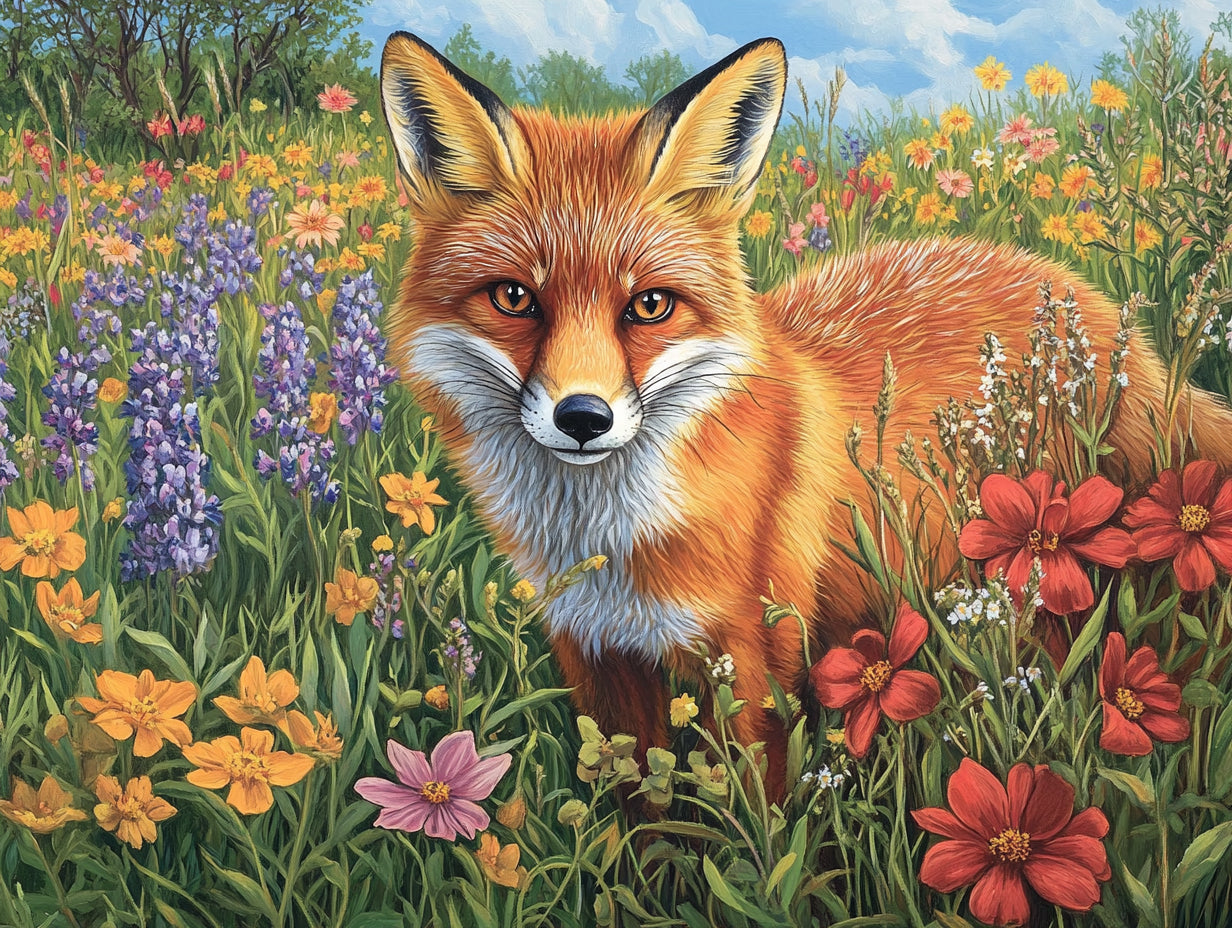 Curious Fox in a Flowering Field Official Diamond Painting Kit