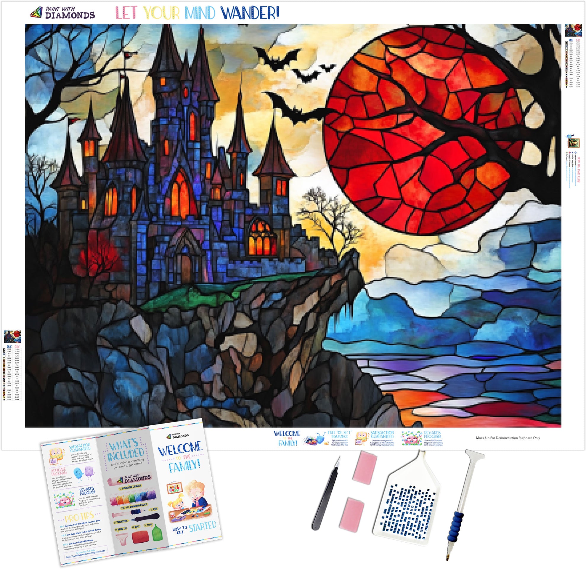 Dracula's Castle Stained Glass Official Diamond Painting Kit