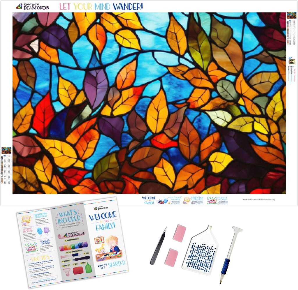 Fall Leaves Stained Glass Official Diamond Painting Kit | Diamond Art ...