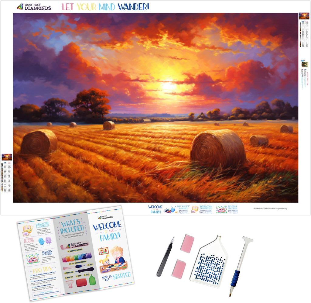 Fall Sunset Field Of Haystacks Diamond Painting Kit Paint With – Paint ...
