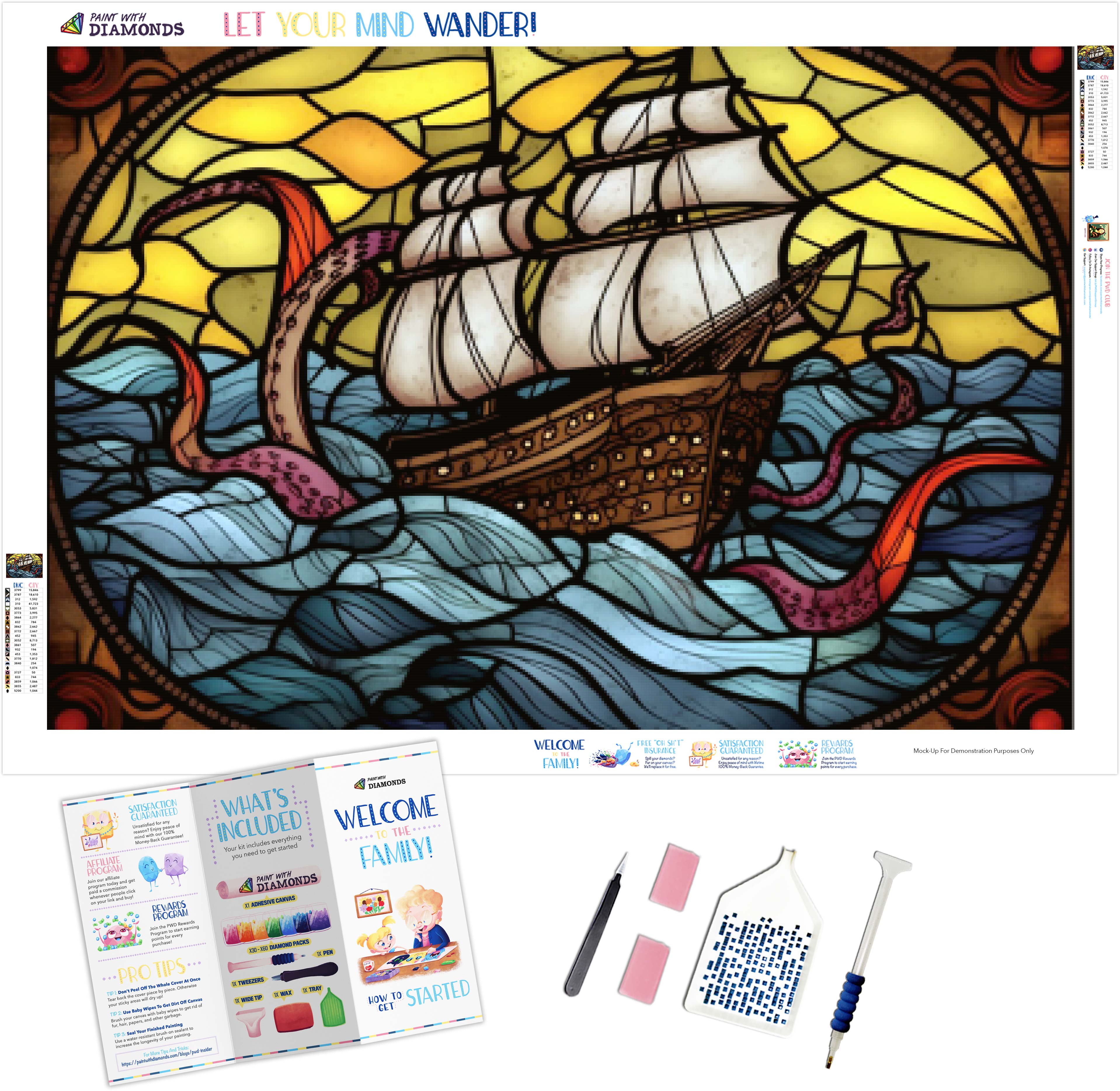 Fearsome Kraken Stained Glass Official Diamond Painting Kit