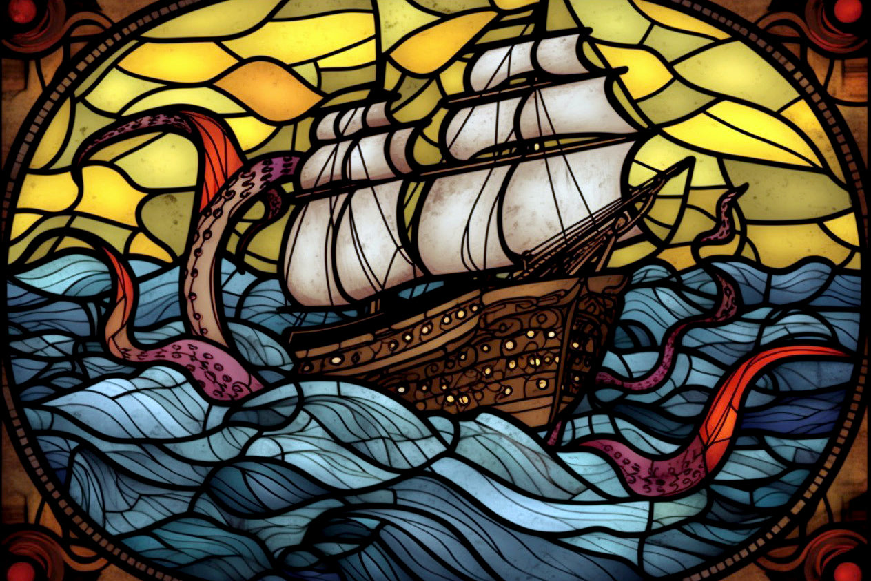 Fearsome Kraken Stained Glass Official Diamond Painting Kit