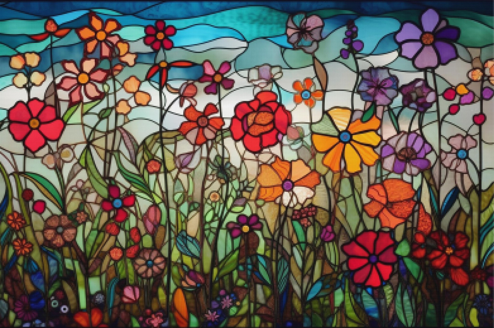 Wildflowers stained glass panel store abstract