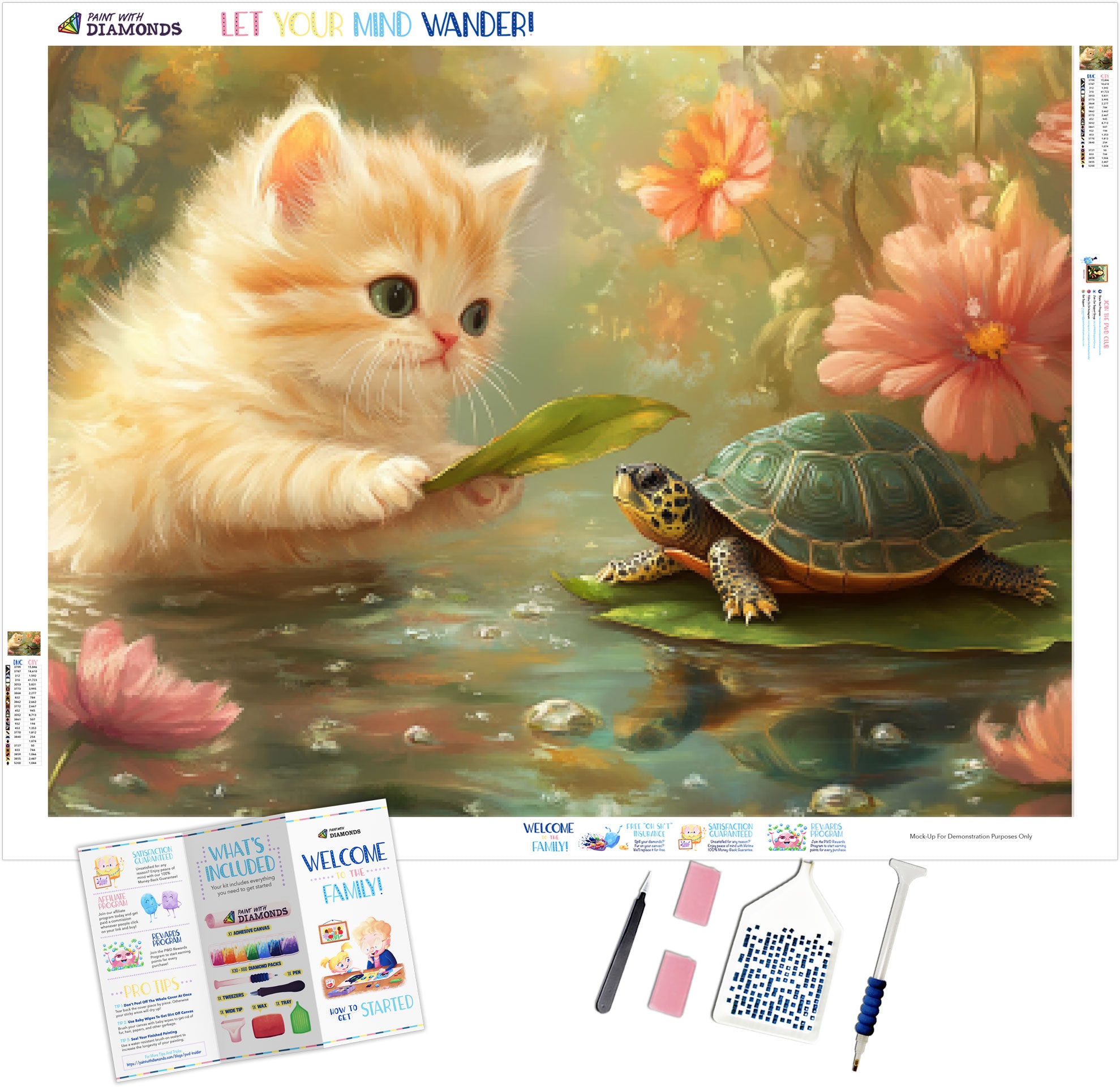 Fluffy Kitten And A Small Turtle Official Diamond Painting Kit