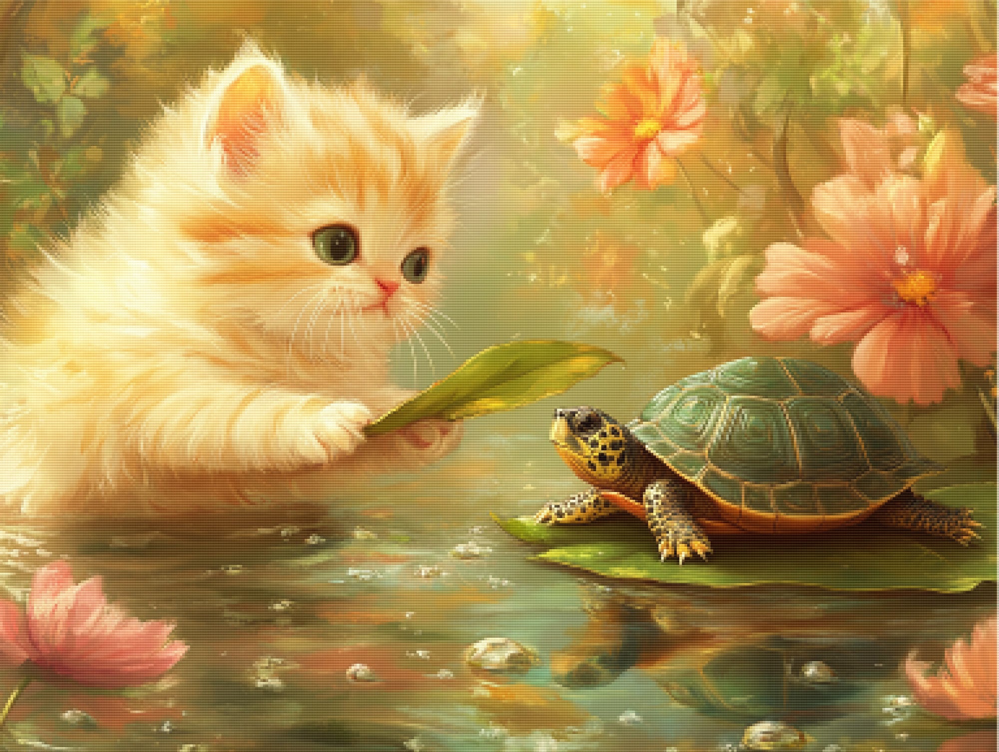 Fluffy Kitten And A Small Turtle Official Diamond Painting Kit