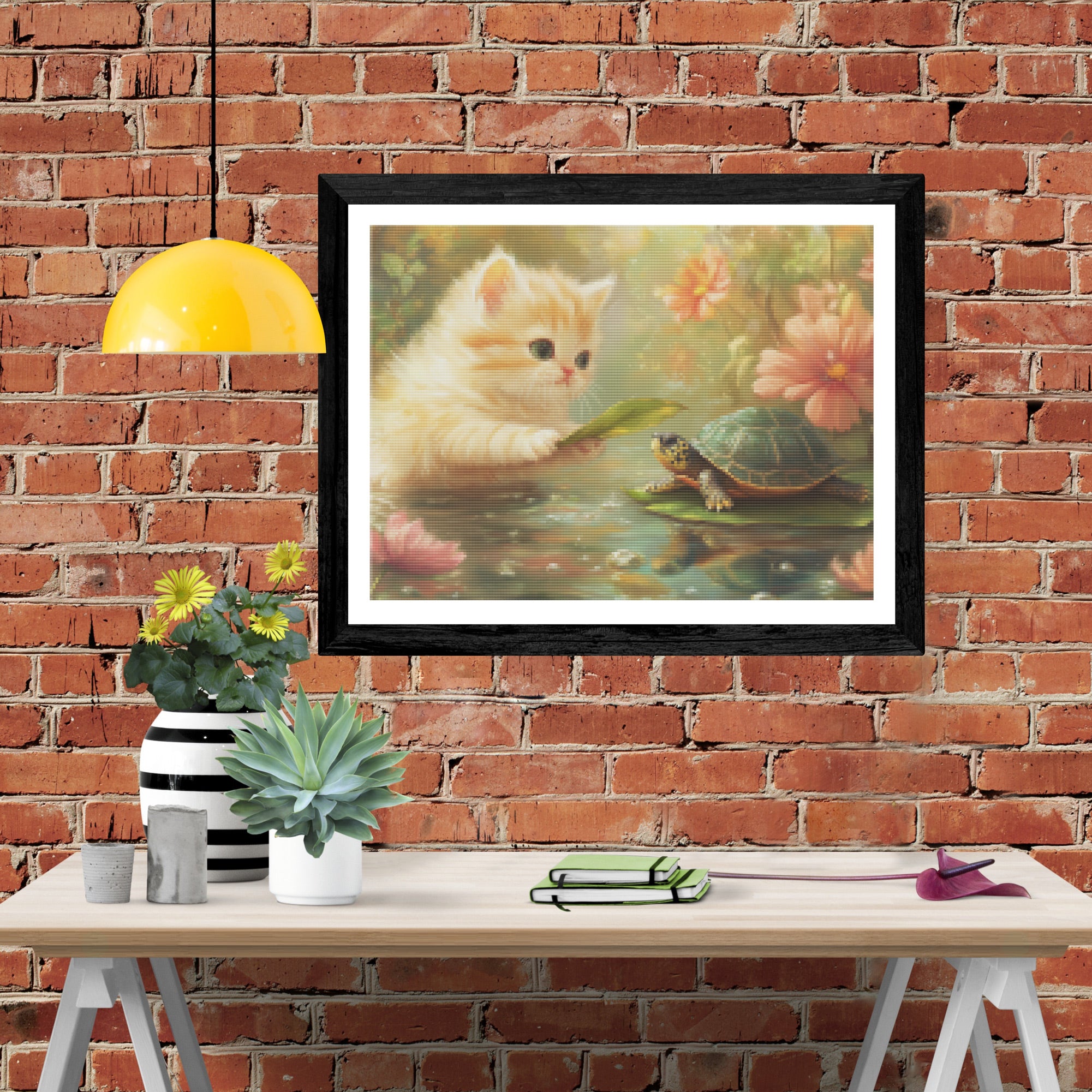 ダイヤモンドアート My Fluffy Kitty 50x50cm Fluffy Kitten And A Small Turtle Official Diamond Painting Kit