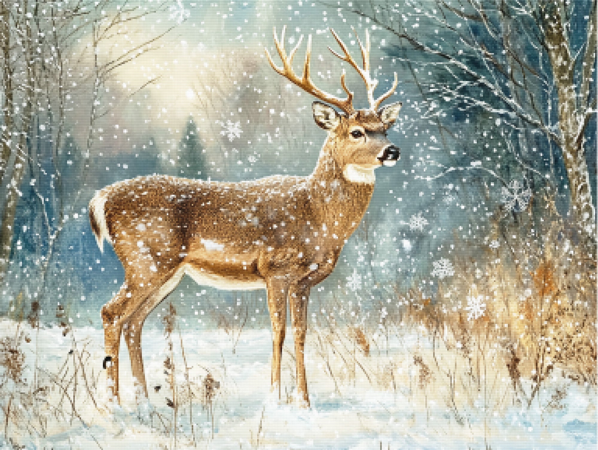 Gentle Deer in a Snowy Meadow Official Diamond Painting Kit 