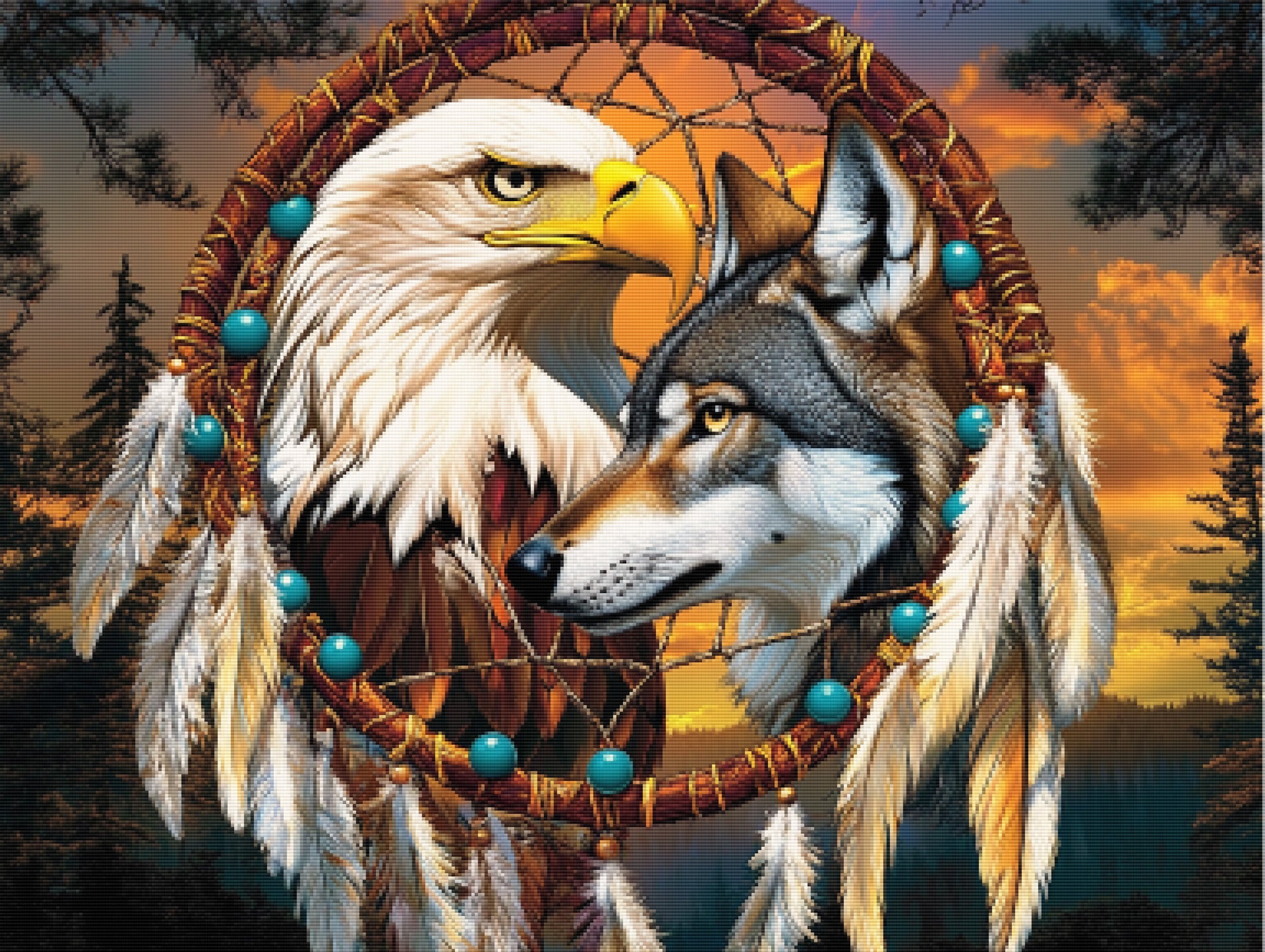 Guardian of the Skies Bald Eagle and Wolf Dreamcatcher Official