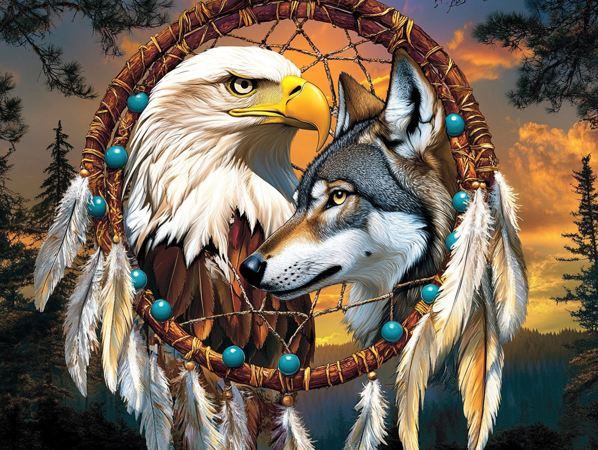 Guardian of the Skies Bald Eagle and Wolf Dreamcatcher Official