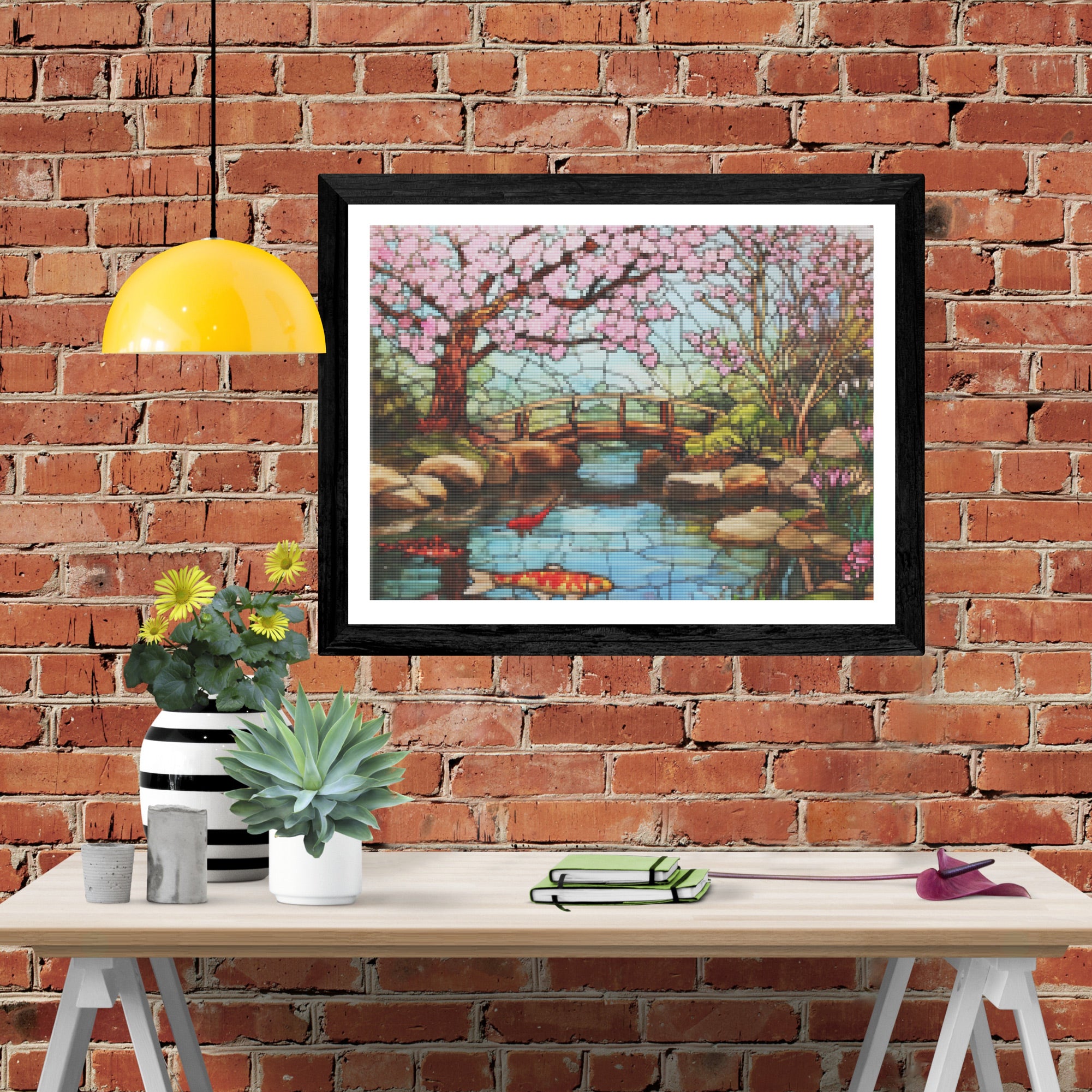 Japanese Cherry Blossom Garden in Stained Glass Official Diamond