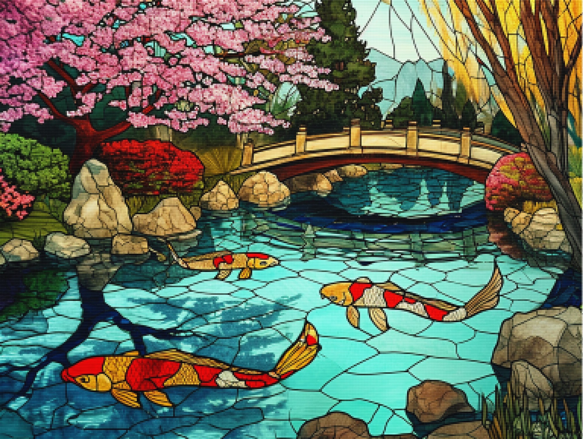 Japanese Tea Garden in Spring Stained Glass Official Diamond