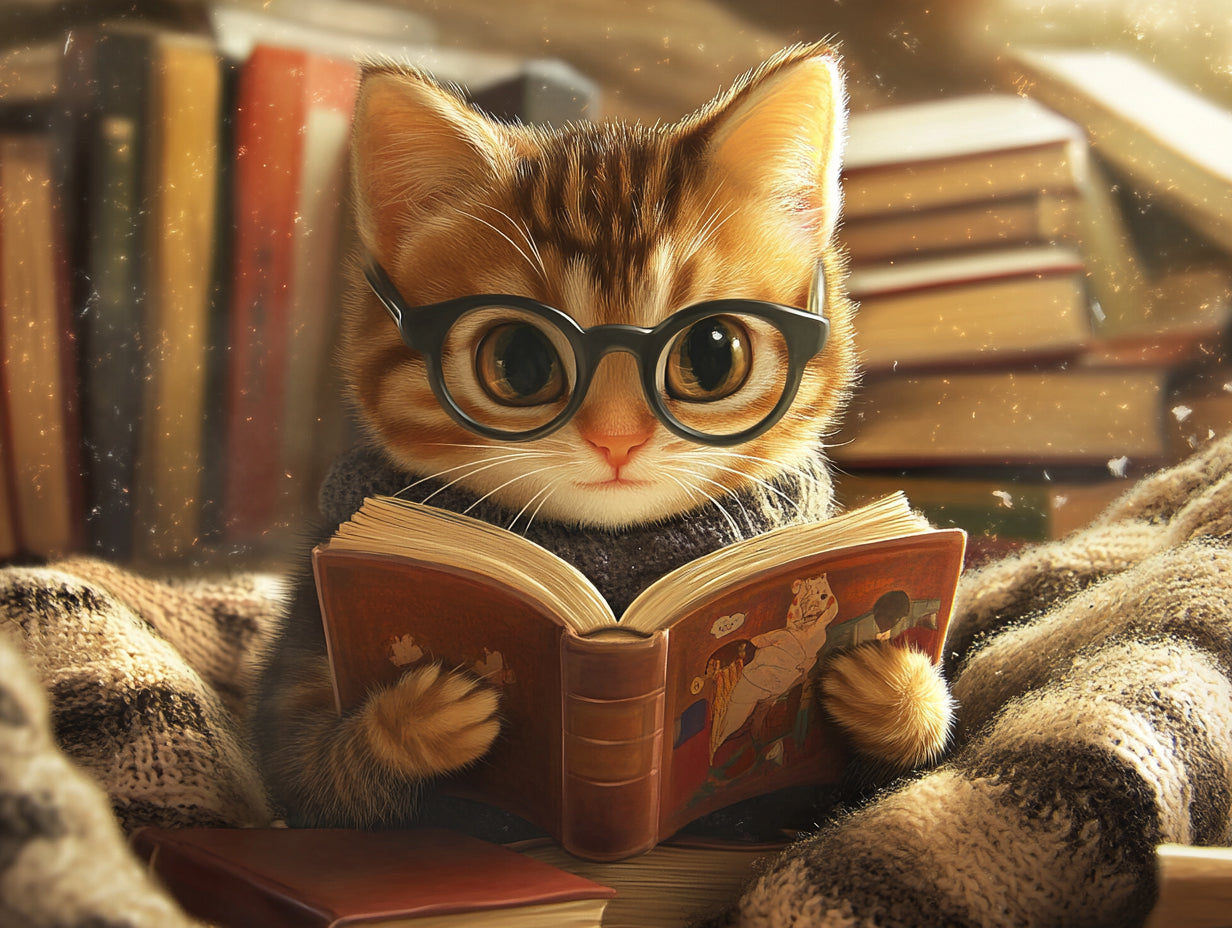 Kitten Reading a Book Official Diamond Painting Kit | Diamond Art