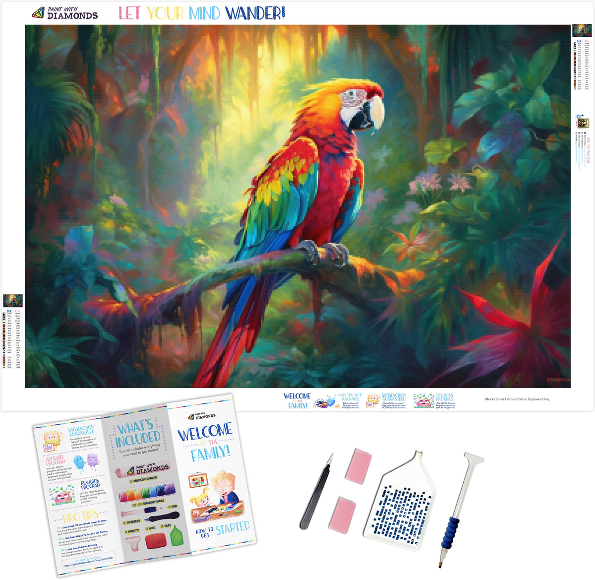 DIAMANTINY Diamond Painting Kit - Tropical Flowers, 22x30 Cm, Mit 3000+ Strasssteinen & Werkzeug